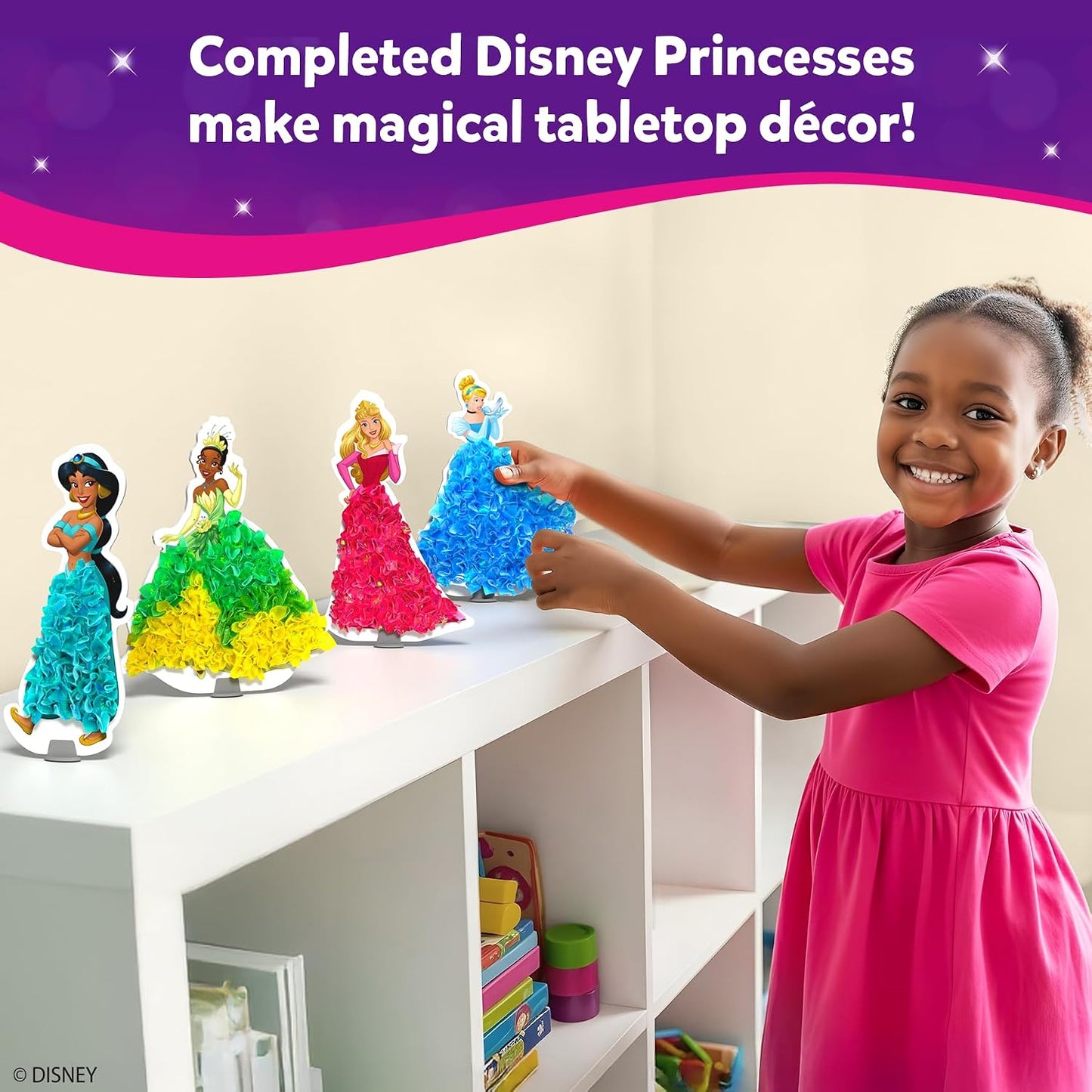 HotSkillmatics Poke-in Art – Disney Princesses, Mess-Free DIY Wood Craft Kit | Screen-Free Entertainment, Fun Colorful Creative Activity for Kids, Cinderella, Ariel, Gifts for Girls Ages 4, 5, 6, 7, 8, 9