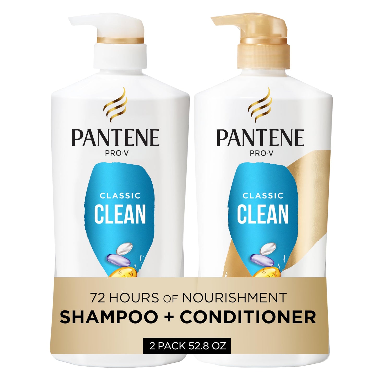 HotPantene Shampoo & Conditioner Set, Daily Moisture Renewal - Pro-V Nutrients for Dry, Color-Treated, Straight to Curly Hair, 72-Hour Hydration & Softness, 52.8 Oz Total + Miracle Rescue Shot (0.5 Oz)