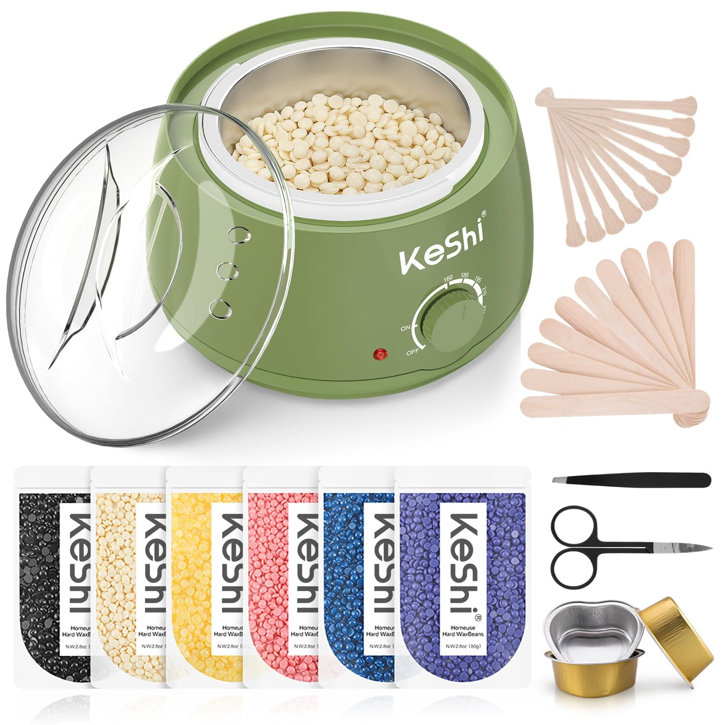 HotKeShi Waxing Kit, Painless Hair Removal Wax Warmer with 6 Bags Hard Wax Beans for Full Body, Legs, Face, Eyebrows & Bikini— Ideal for Both Women & Men