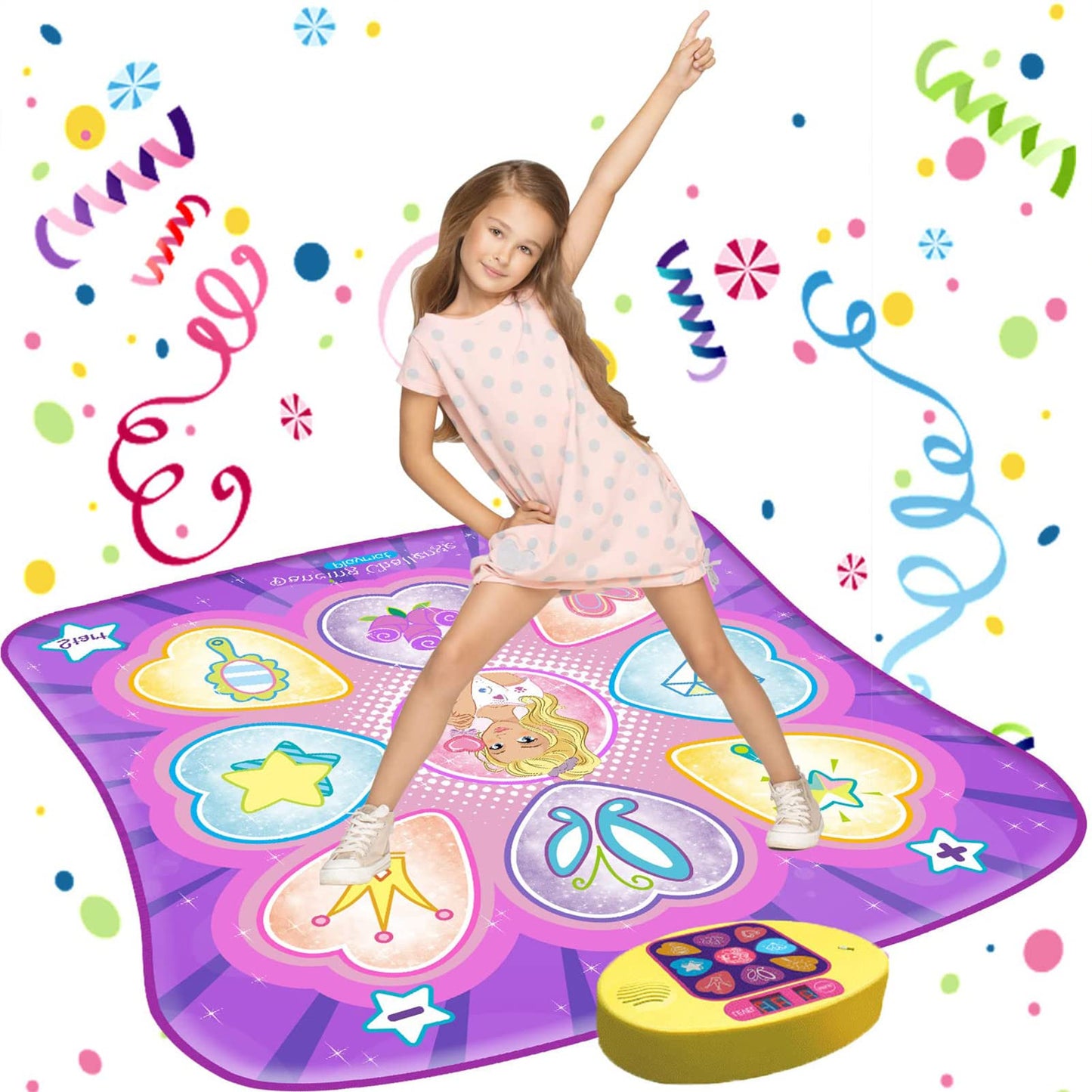 HotSUNLIN Dance Mat - Rhythm Step Play Mat - Dance Game Toy Pad with LED Lights, Gift for Kids Girls 3-8, Adjustable Volume, Built-in Music, 3 Challenge Levels