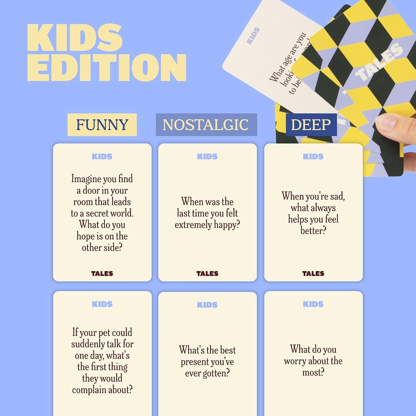 HotTALES 150 Conversation Cards, Perfect for Dinners, Road Trips, Classrooms & Game Nights, Gifts & Gatherings, Conversation Starters to Spark Creativity (Kids Edition)