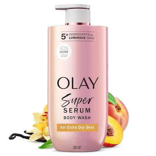 HotOlay Super Serum Body Wash for Extra Dry Skin, 24hr Long Lasting Rich Hydration, 5+ Ingredient Complex for Bright, Even, Firm, & Luminous Skin, with Collagen Peptide, Vitamin C & Shea Butter, 28 fl oz