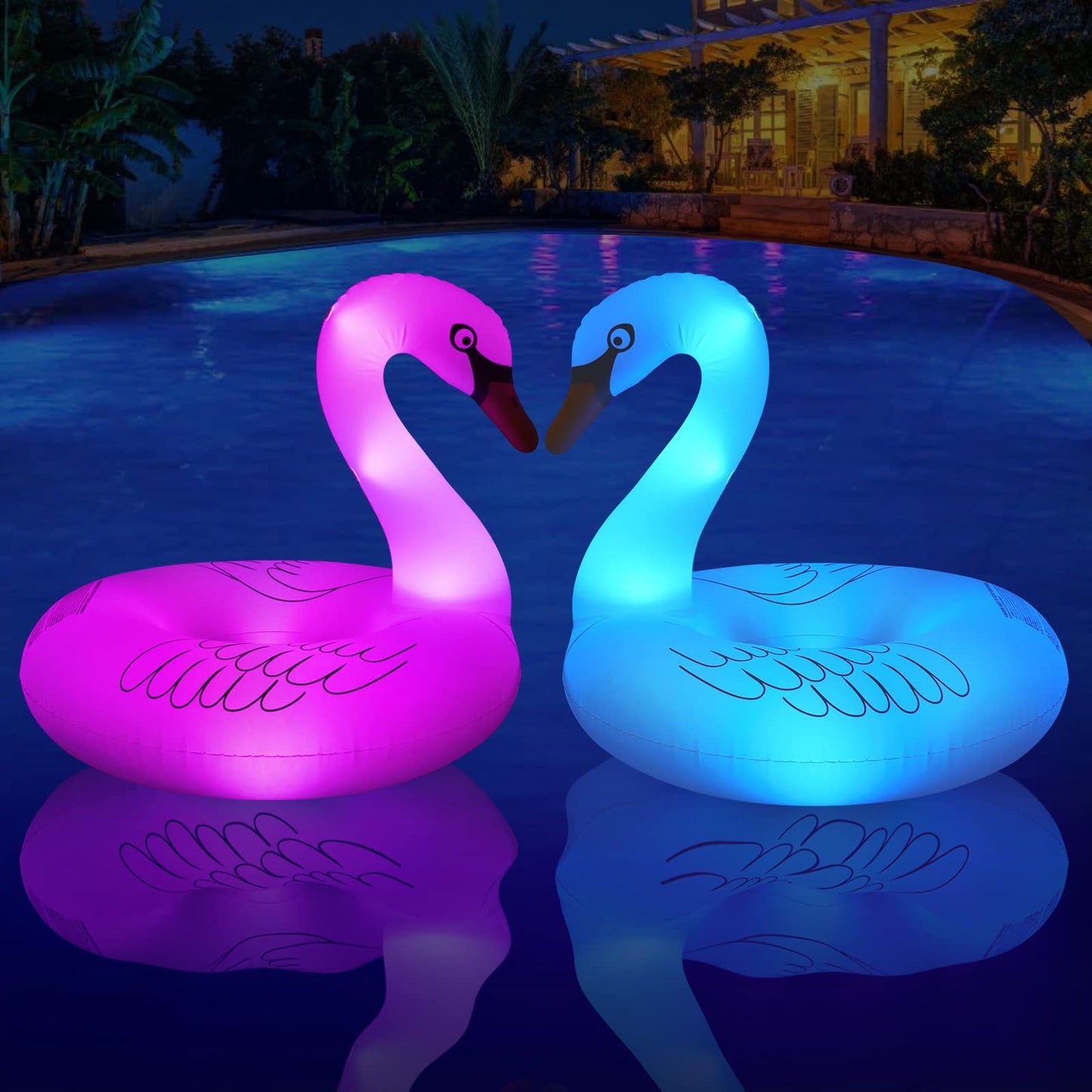 HotInflatable Swan Pool Float with Colorful Lights, FlyfreeU Solar Powered LED Color Changing Swan Swim Tube Rings, 42'' Large Pool Beach Floaties Lake and Beach Floaty Pool Raft Lounge for Adults Party