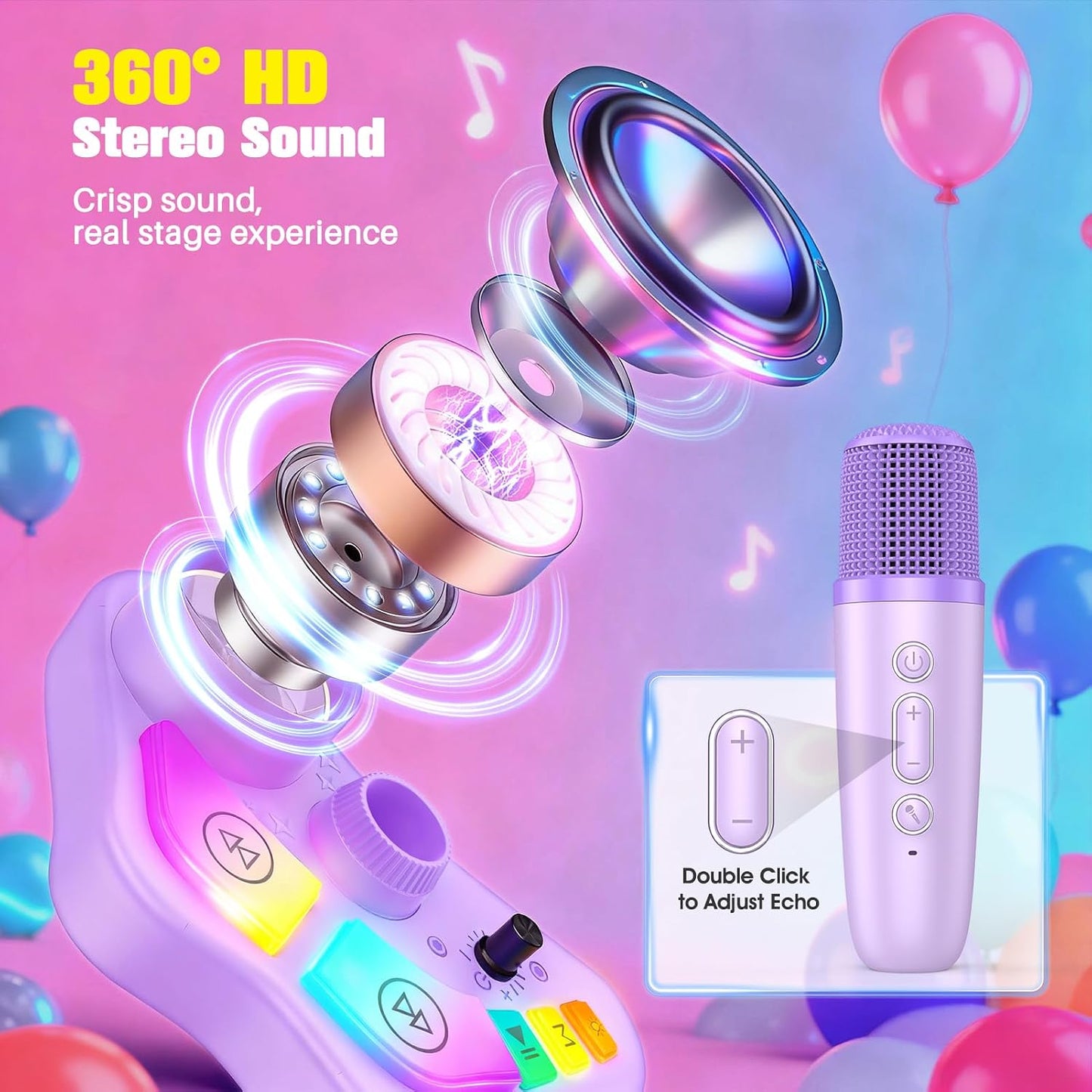 Hot Stand Karaoke Machine for Kids, Singing Toys Gifts for 3 4 5 6 7 8 Year Old Girls Boys, Rechargeable Kid Microphone Bluetooth Speaker with 2 Wireless Mic for Girl Age 4-6 Toddler Birthday Party Toy