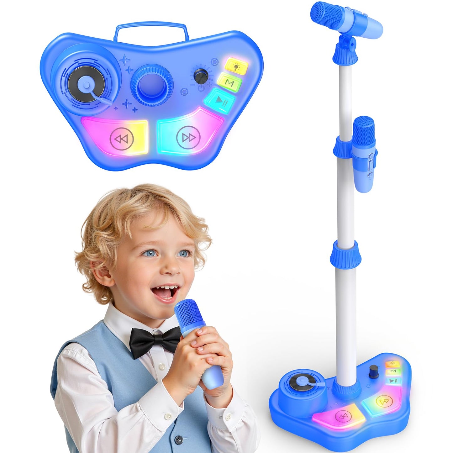 Hot Stand Karaoke Machine for Kids, Singing Toys Gifts for 3 4 5 6 7 8 Year Old Girls Boys, Rechargeable Kid Microphone Bluetooth Speaker with 2 Wireless Mic for Girl Age 4-6 Toddler Birthday Party Toy