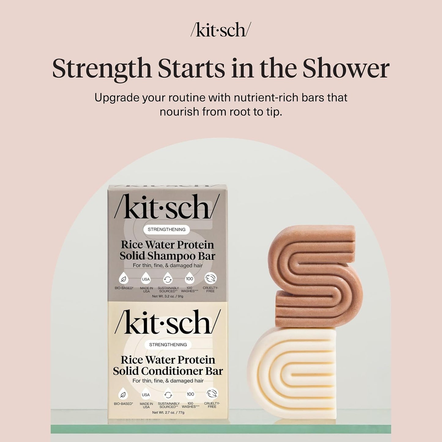 HotKitsch Rice Water Solid Shampoo and Conditioner Set for Hair Growth – 2 pcs | Strengthening Hair Care Duo w/ Rice Protein & Vitamins for Damage Repair – Paraben, Sulfate & Silicone Free, Made in USA