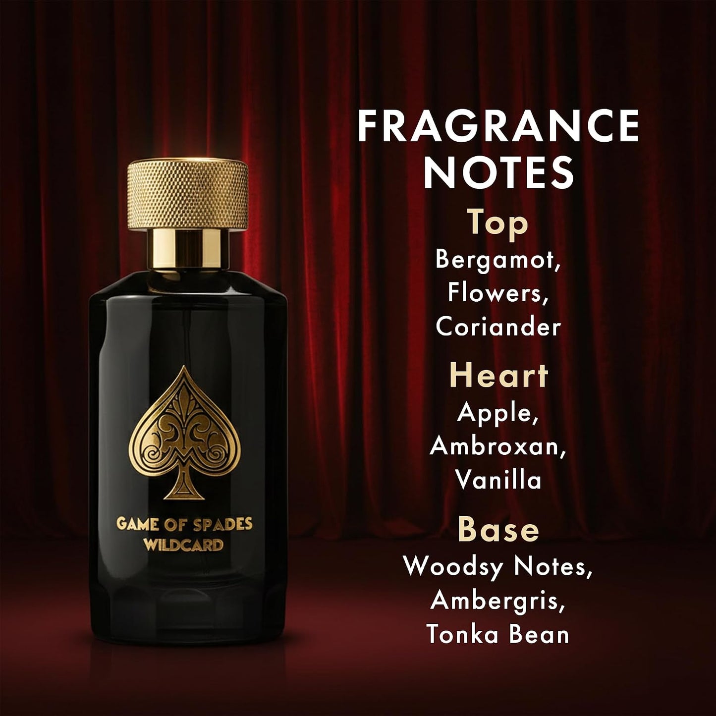 Hot Jo Milano Game of Spades Wildcard Parfum Spray | 3.4 oz (100ml) | Vanilla, Apple, Tonka, Oud Wood, Bergamot Scent | Long Lasting Fragrance for Men