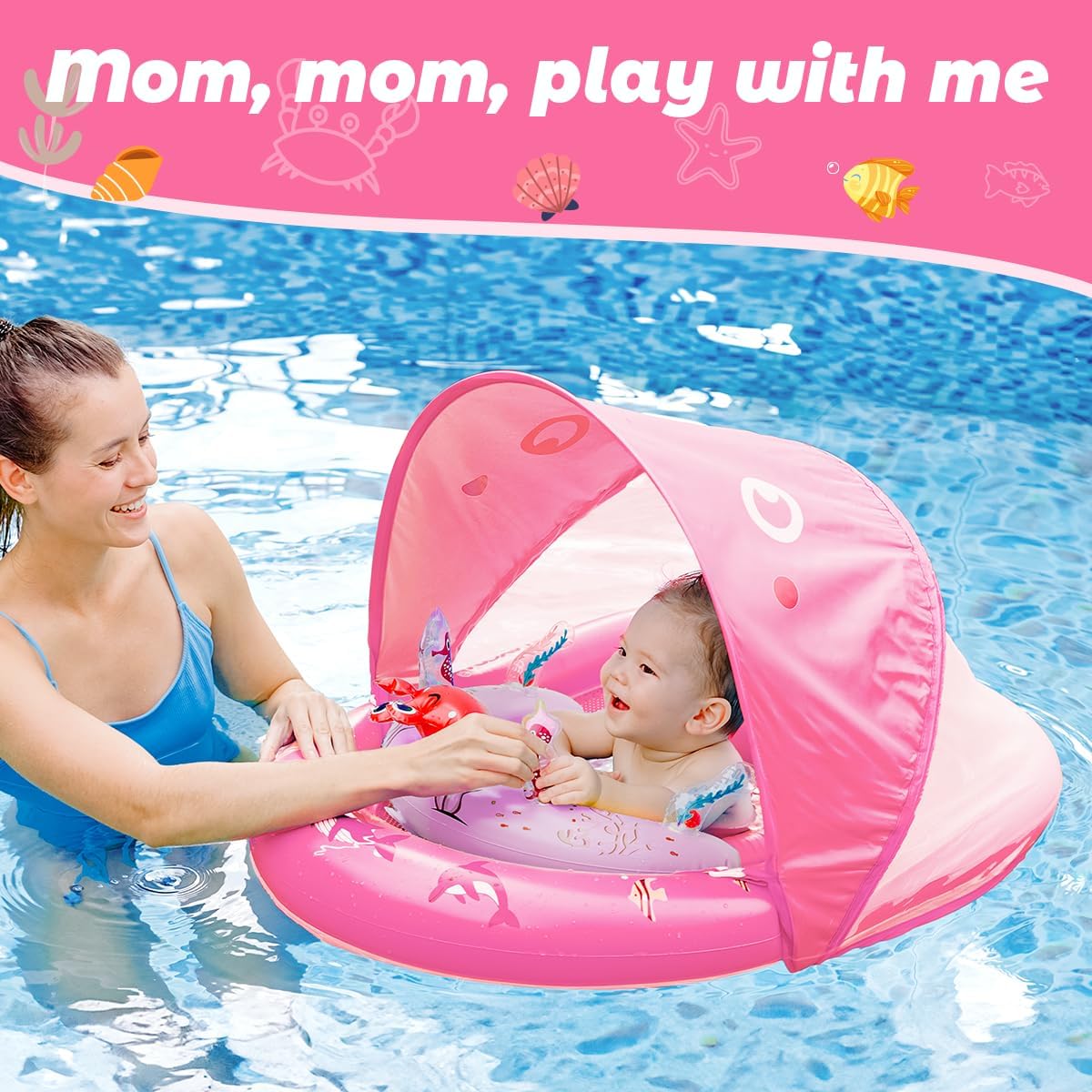 Hot LAYCOL Baby Pool Float with Canopy UPF50+, 120°Adjustable Sun Protection and Anti-Tip Safety Seat, Inflatable Toddler Floaties Infant Pool Float with Animal Pool Toys, Baby Beach Essentials for 6-36M