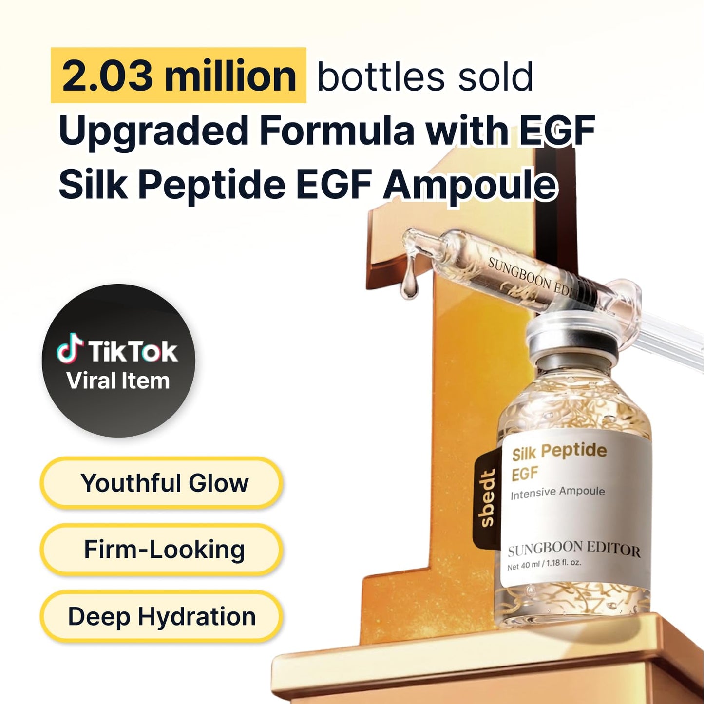 HotSUNGBOON EDITOR Glow Intensive Deep Collagen Silk Peptide EGF Ampoule, Copper Peptides Serum for Face with Multi Peptides, Hydrating Korean Skincare Facial Serum for Smooth-Looking Skin, 1.35 fl oz