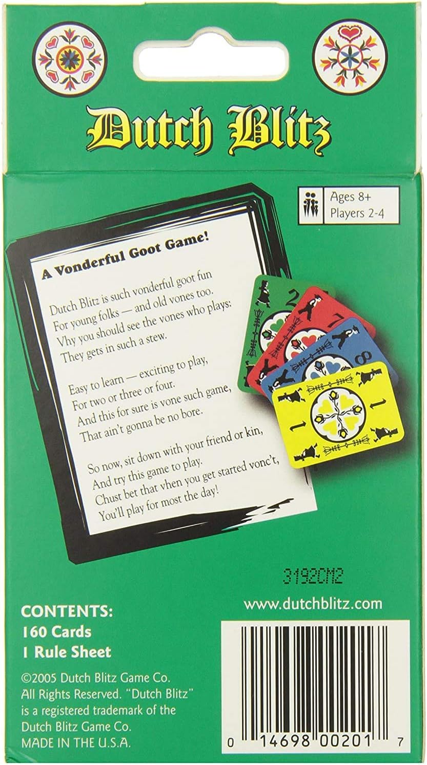 HotDutch Blitz Card Game - Original Fast Paced Family Game with 160 Cards | Exciting 2-4 player competition for ages 8+, includes 4 colorful decks, simple rules, and quick-to-learn strategy play