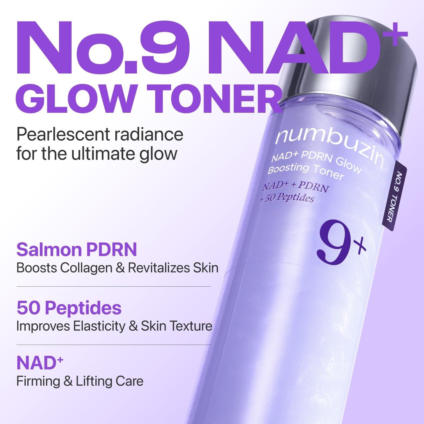 Hotnumbuzin No.9 NAD+ Salmon PDRN Toner, Glass Skin Hydrating Toner with Peptides & Niacinamide, Instant Plumping, Firming & Anti-Aging Korean Skincare, 5.07 fl oz