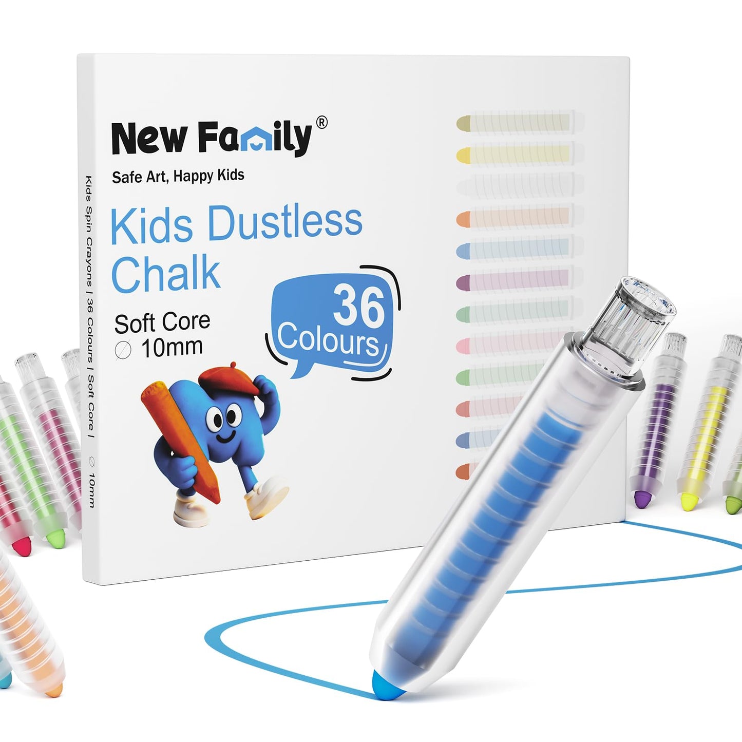 HotNewFamily Dustless Chalk for Kids with Holder, 12 Colors Non-Toxic Chalkboard Chalk, Mess-Free Drawing Chalk for Toddlers, Blackboard, Easel Board, Classroom & Home Art Supplies