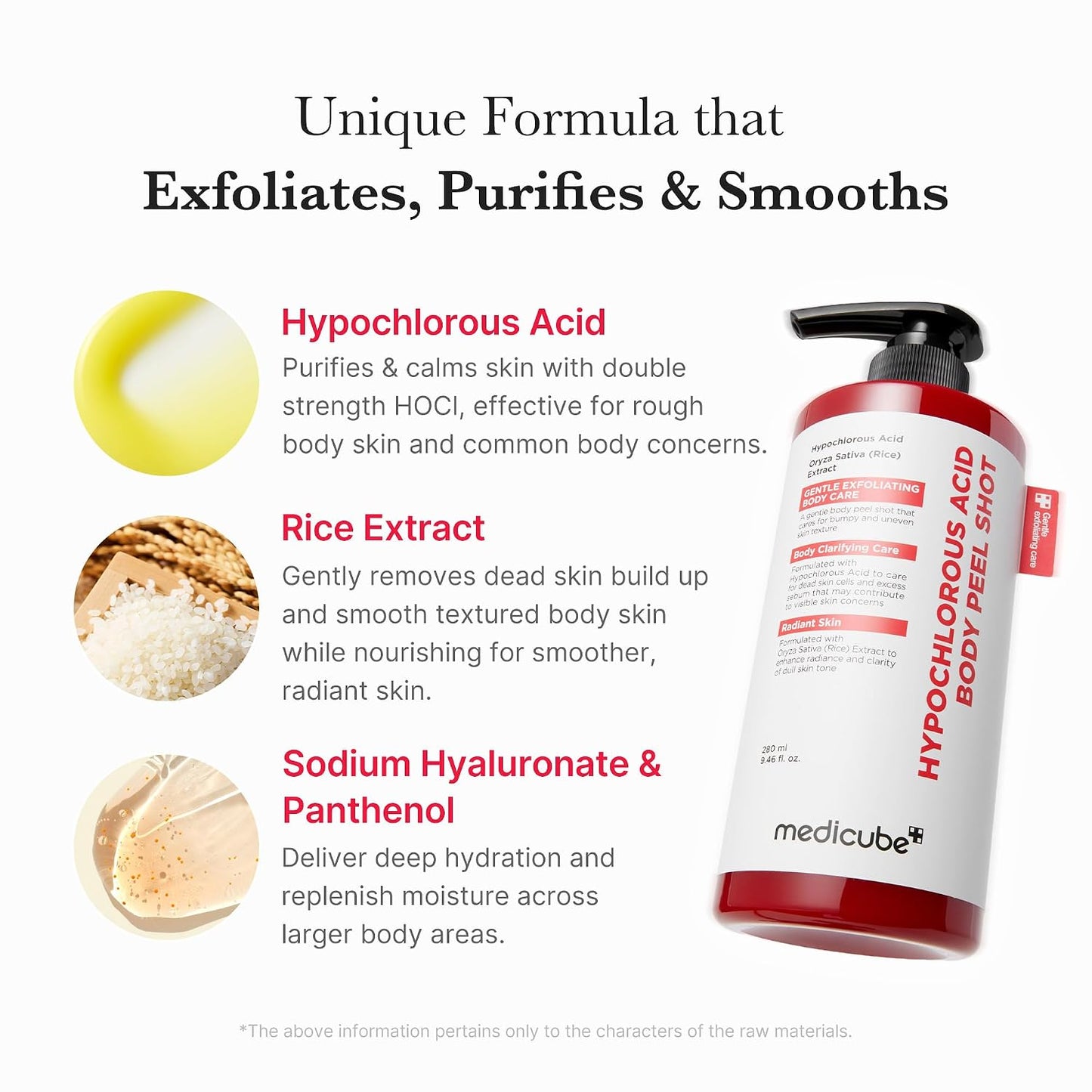 Hotmedicube Body Peel Shot with Hypochlorous Acid | Gentle Body Exfoliating for Dead Skin Cells & Uneven Texture - Rice Extract, Panthenol for Hydrating & Smoothing, 9.46 fl.oz
