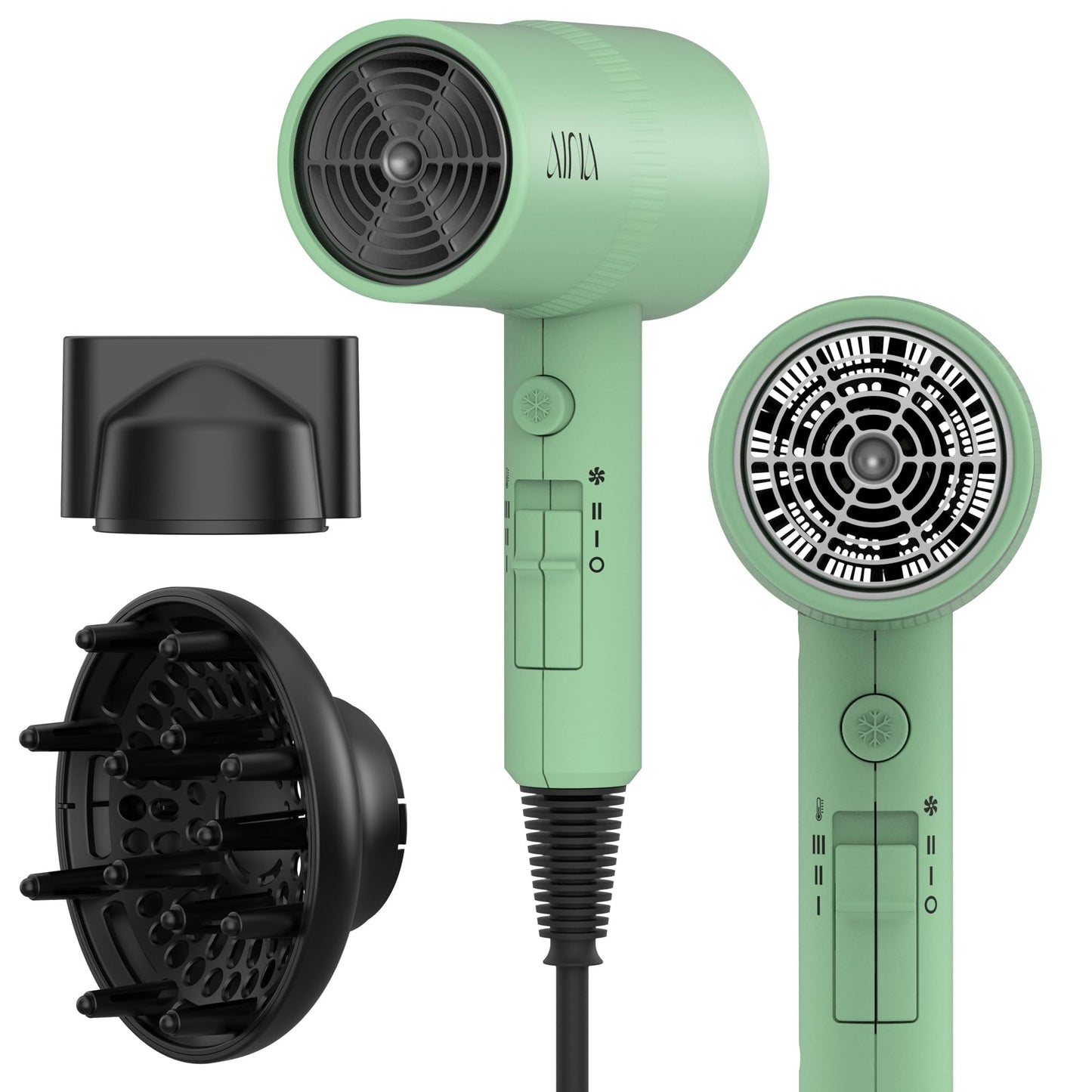 HotAINA Diffuser Hair Dryer Full-Featured Blow Dryer 110V/1600W(Vader Black) | 3 Heat/2 Speed|Cold shut button|Lightweight|Compact Size|High Temp|Low Airflow|Same Results|Less Expense