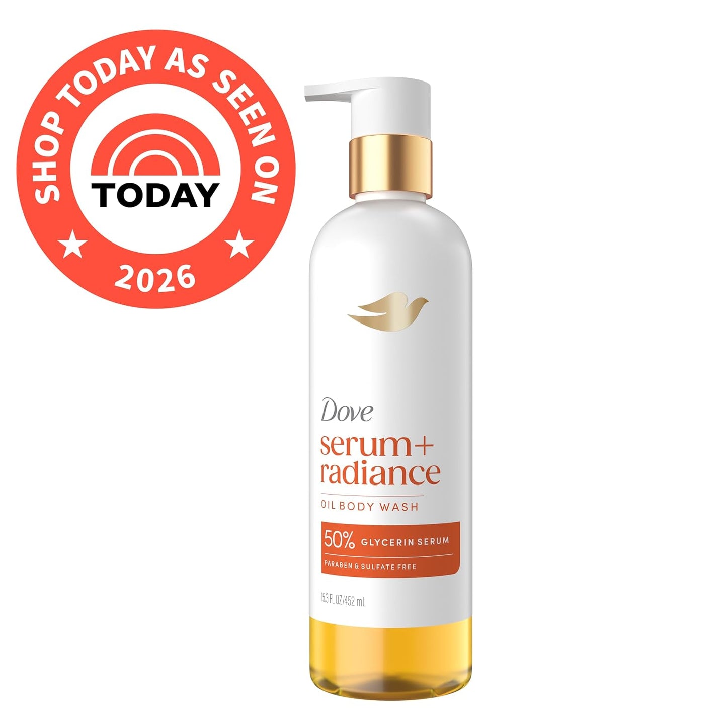 HotDove Serum+ Shower Oil Body Wash Radiance, Jojoba & Monoi Flower, 15.3 fl oz I Hydrating shower oil body wash with glycerin serum for soft, radiant skin without greasy residue.