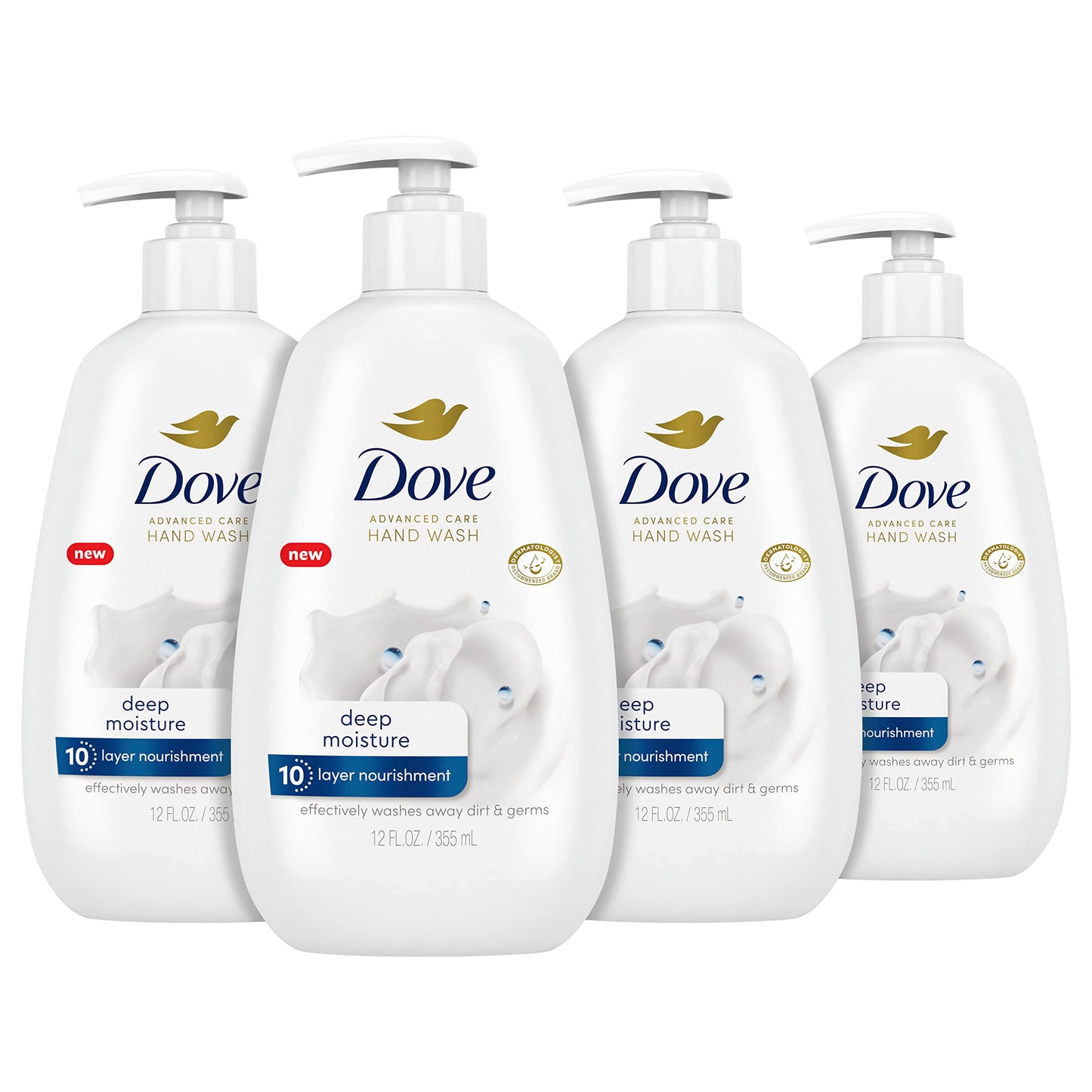 HotDove Advanced Care Hand Wash Deep Moisture 4 Count for Soft, Smooth Skin, More Moisturizers Than the Leading Ordinary Hand Soap, 12 oz