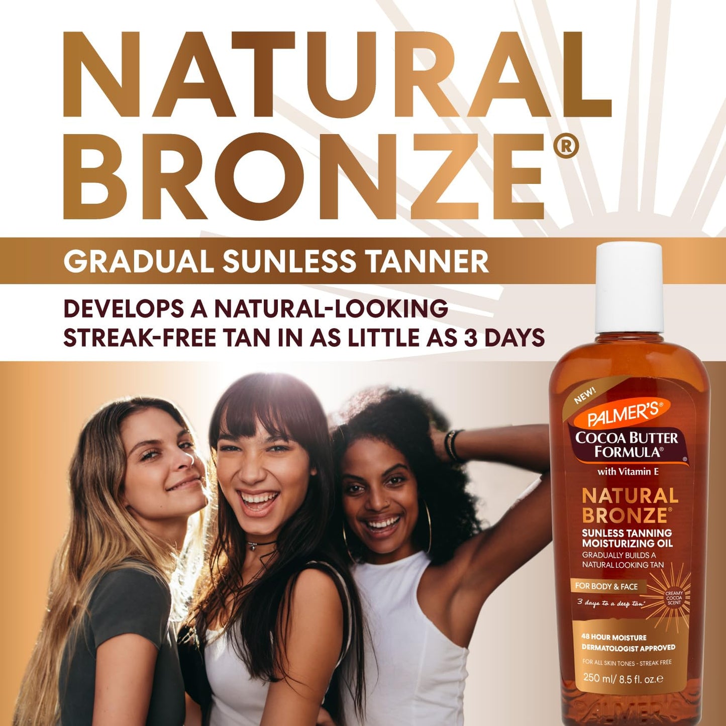 HotPalmer’s Cocoa Butter Formula, Natural Bronze Sunless Tanning Moisturizing Body Oil (8.5 fl oz), Face & Body Gradual Tanner, Buildable, Natural-Looking Tan in 3 Days, No Streak, 48-Hour Moisture