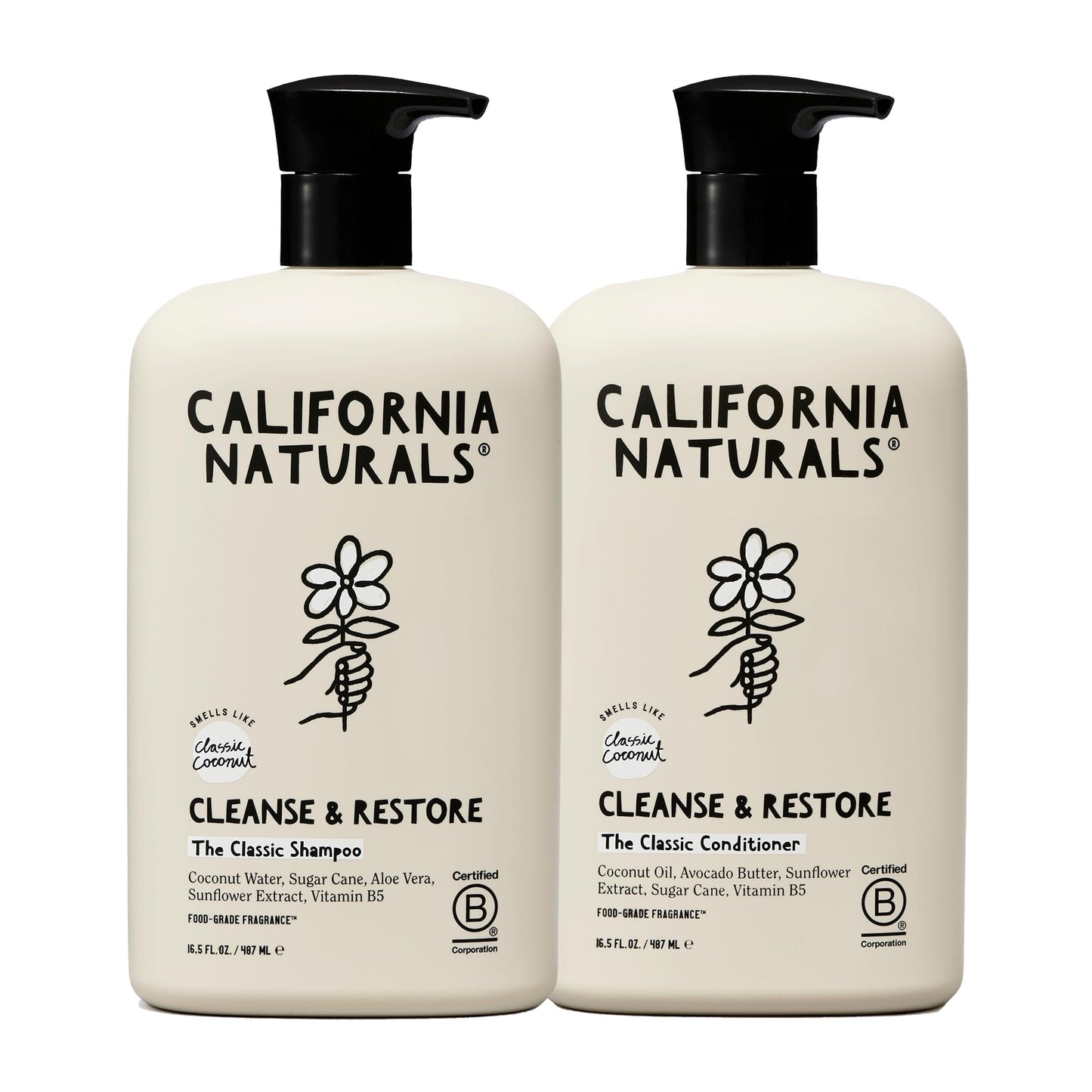 HotCalifornia Naturals Classic Clean Toasted Coconut Shampoo Conditioner Set, Natural, Vegan, Cruelty, Silicone, Paraben, and Sulfate Free, All Hair Types, 20 Fl Oz