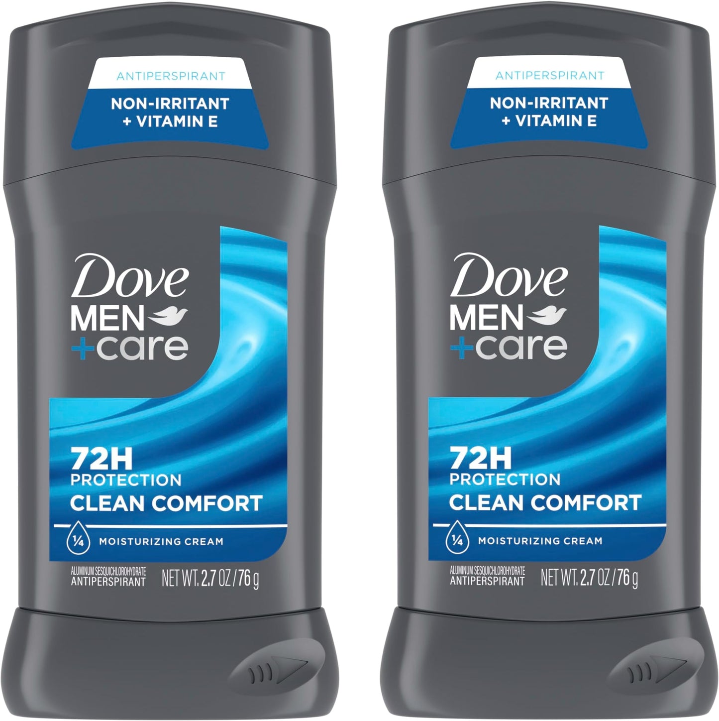 HotDOVE MEN + CARE Antiperspirant Deodorant Stick Clean Comfort Twin Pack 72-Hour Sweat & Odor Protection Antiperspirant for Men With 1/4 Moisturizing Cream 2.7 oz