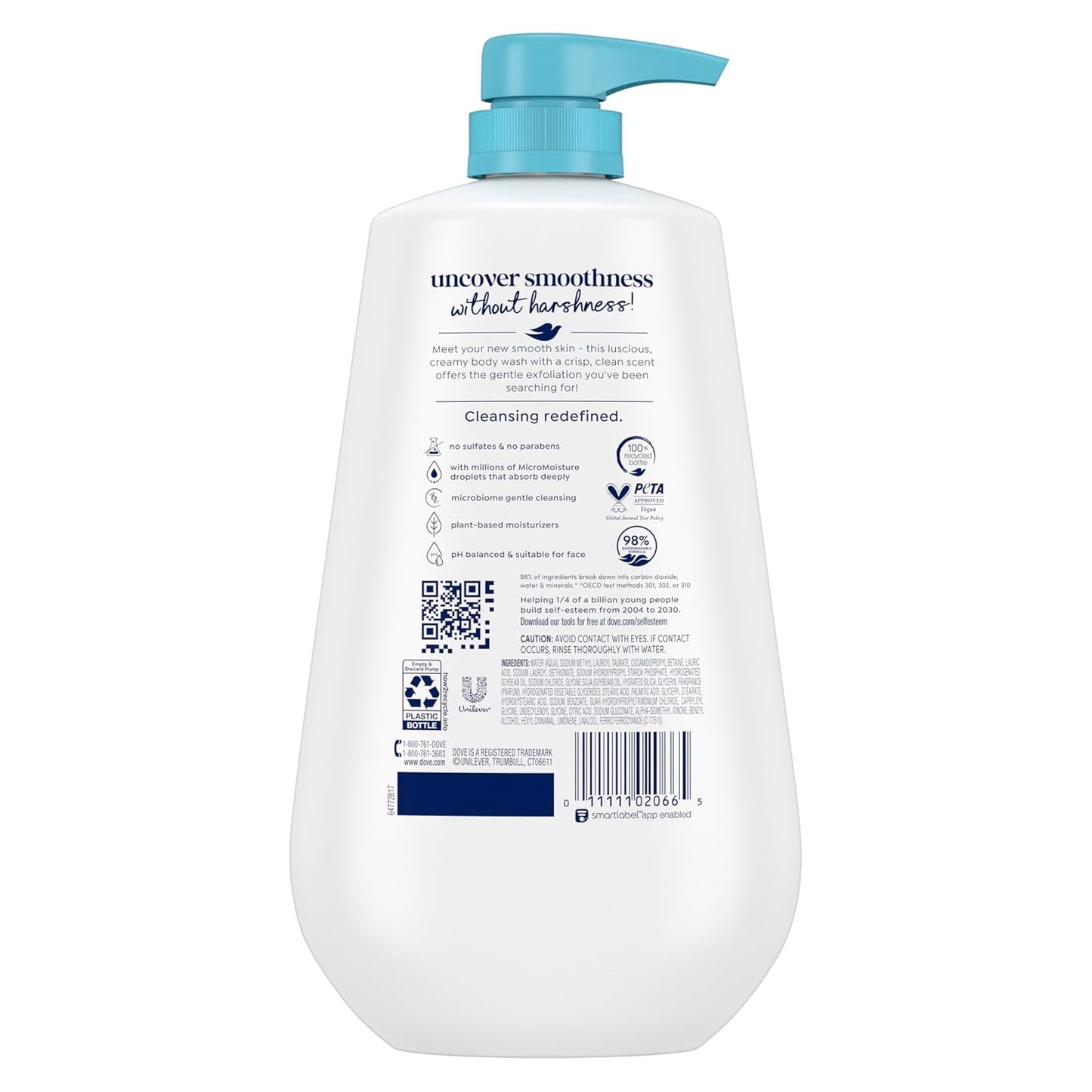HotDove 24hr Lotion Body Wash Gentle Exfoliate Sea Minerals, 30.6 oz | Exfoliating body wash with MicroMoisture for smooth, soft skin