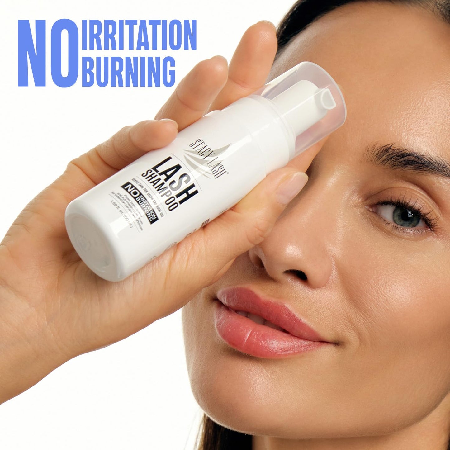 HotSTACY LASH Eyelash Extension Shampoo + Brush / 1.69 fl.oz / 50ml / Korean Makeup Remover/Eyelid Foaming Cleanser/Wash for Extensions & Natural Lashes/Supplies for Professional & Home Use