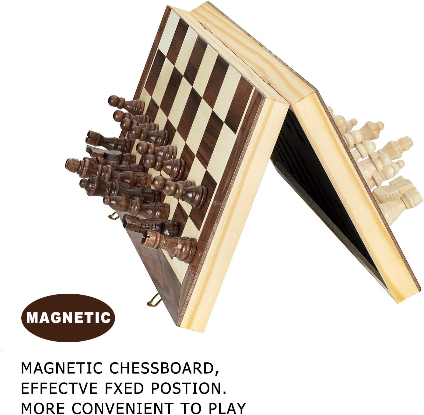 Hot AMEROUS 15 Inches Magnetic Wooden Chess Set - 2 Extra Queens - Folding Board - Pieces Storage Slots, Handmade Portable Travel Chess Game - Beginner Chess Set for Kids, 6 up Age