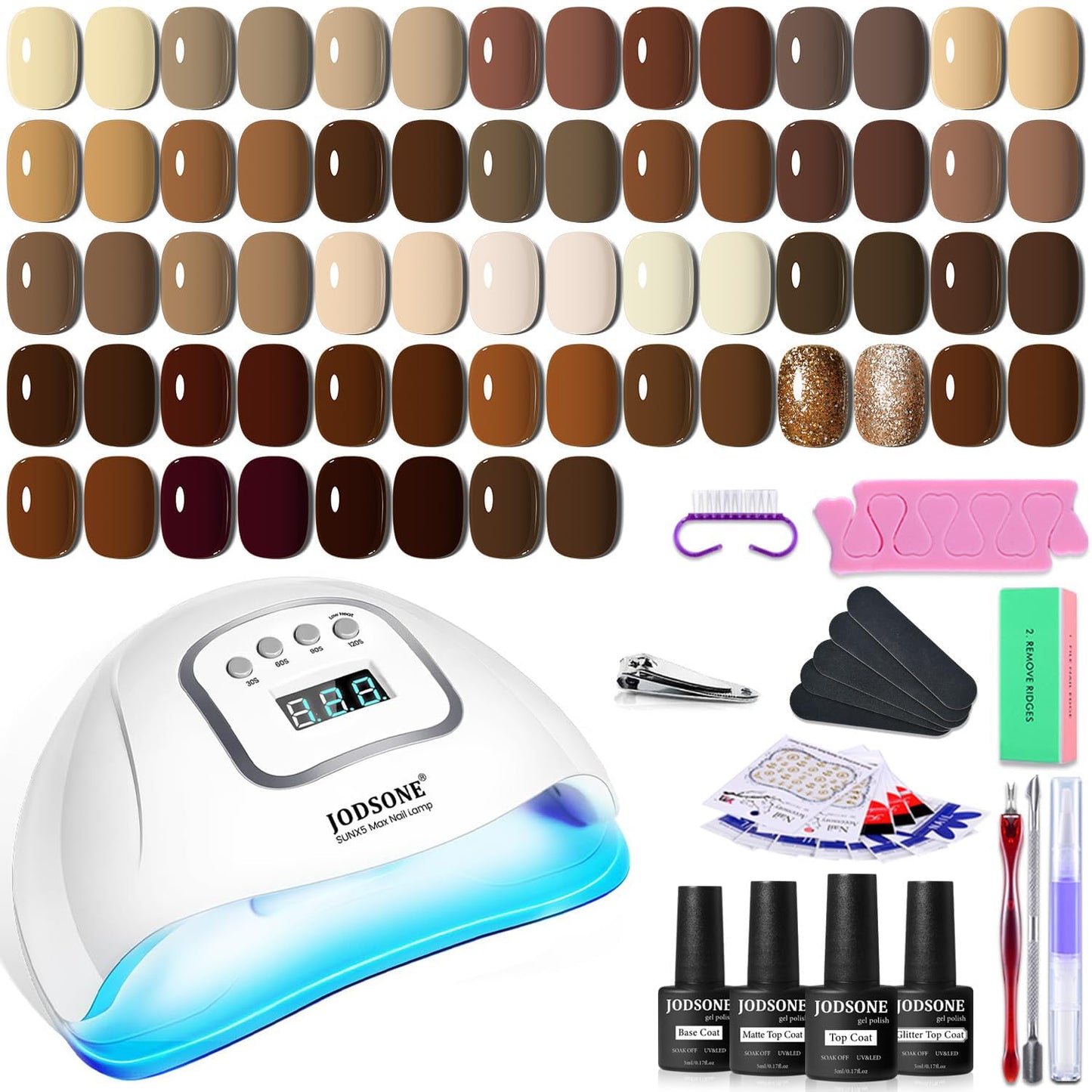 HotJODSONE Gel Nail Polish Kit with U V Light 32 Colors Gel Polish Nail + 4 Functional Adhesive Bottles Kit Soak Off Manicure Tools Gifts for Women