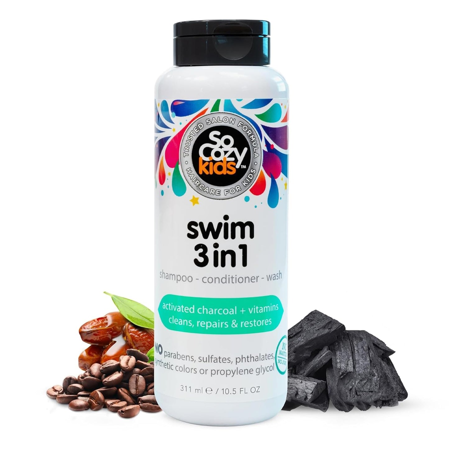 HotSoCozy Swim Leave In Conditioner Spray & Treatment for Kids Hair (8 Fl Oz) Protects & Repairs Pool, Sun & Salt Damaged Hair, Gentle Formula with Activated Charcoal, Vitamin B5 & Sunflower Seed Extract
