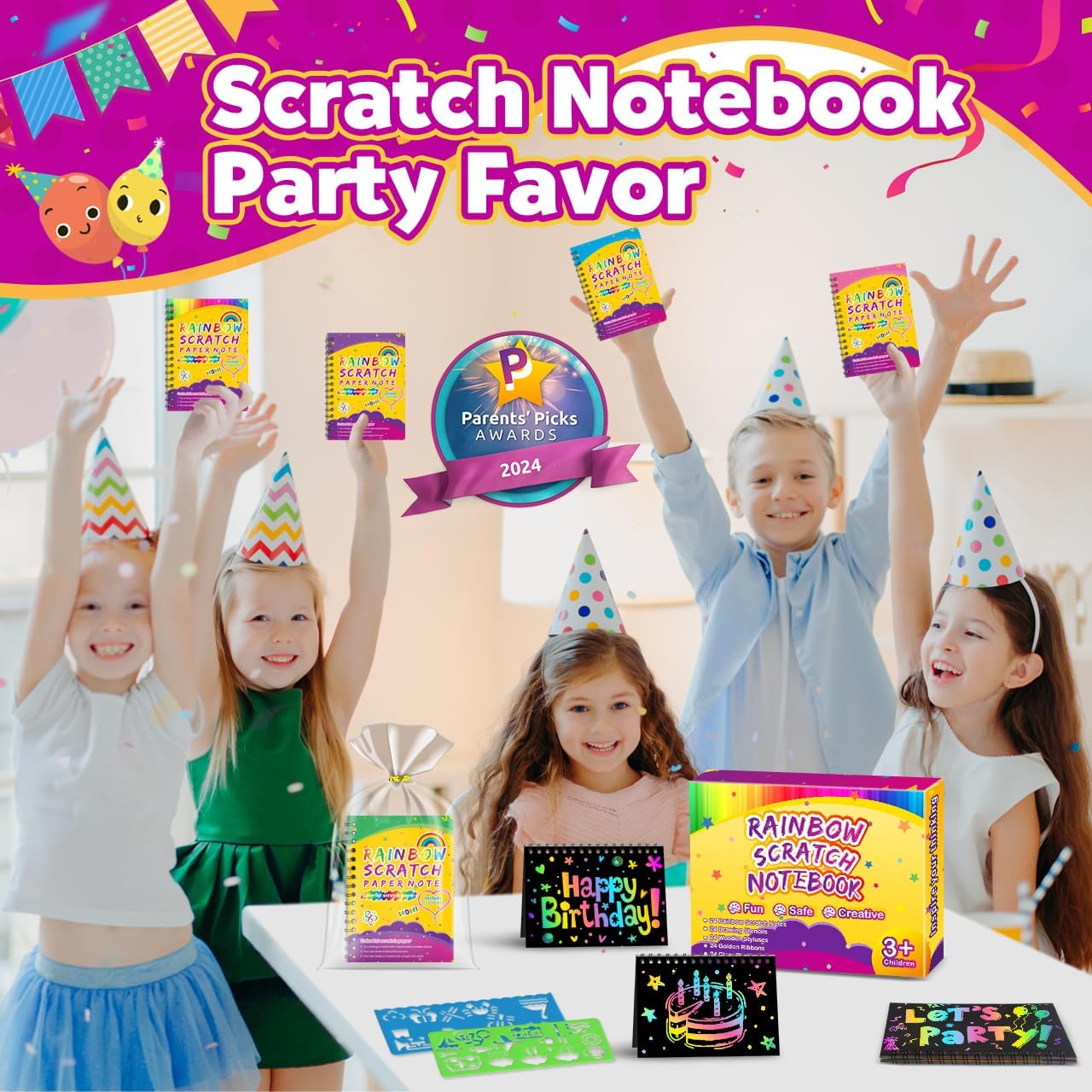 Hot Party Favors for Kids 4-8-12: 24 Pack Scratch Rainbow Art Crafts Notebook, Coloring Book Goodie Bags Stuffers Kit, Bulk Birthday Gift Classroom Prizes Girl Boy Toddler