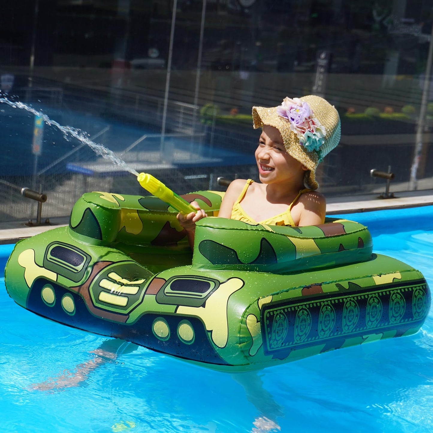HotTank Pool Floats Kids Adults - Jasonwell Inflatable Pool Floaties Swimming Pool Tank with Water Cannon Gun Swim Floaty Rafts Lake Beach Party Pool Toys for Boys Girls Toddlers Kids Adults (Green, L)