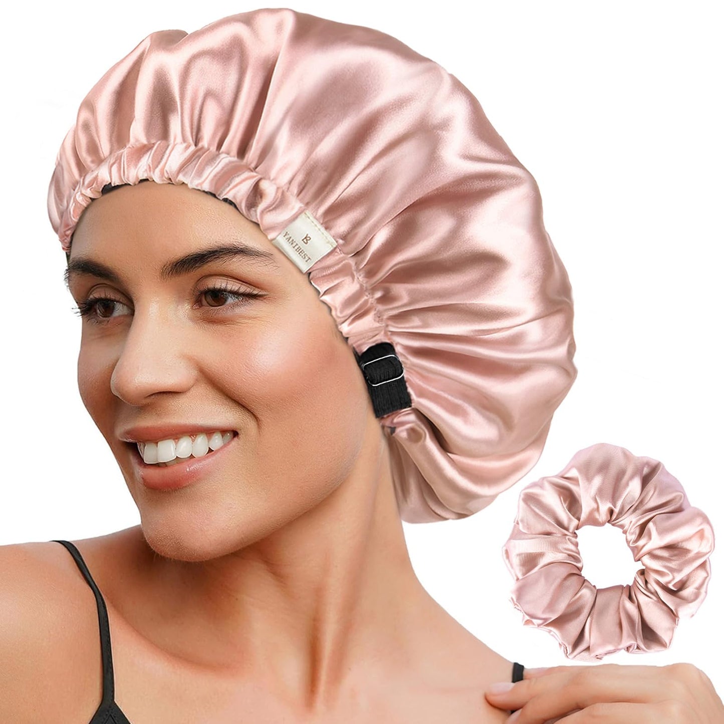 HotYANIBEST Adjustable Satin Bonnet Double Layer Hair Bonnet for Sleeping Bonnets for Women Hats Curly Natural Hair, Blush Pink | Double Layer, Reversible Bonnet, Natural Curly Coily, Maintain Moisture, Soft Adjustable Elastic Band Sleep Cap