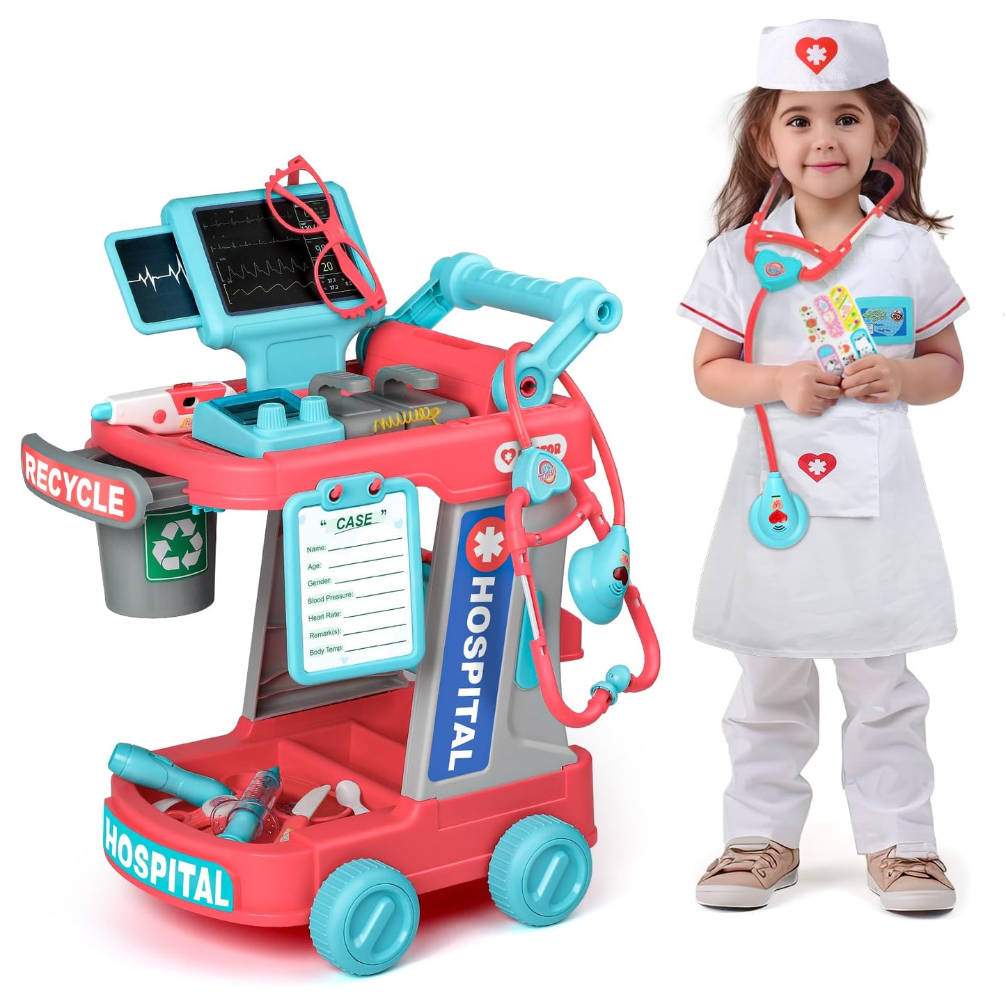 Hot Liberry Toddlers Doctor Kit Toy for Girls Boys Ages 2 3 4 5, Pink | Kids Doctor Playset with Cart, Costume & Stethoscope, Role Play, Pretend Play Medical Toys, Birthday Gift