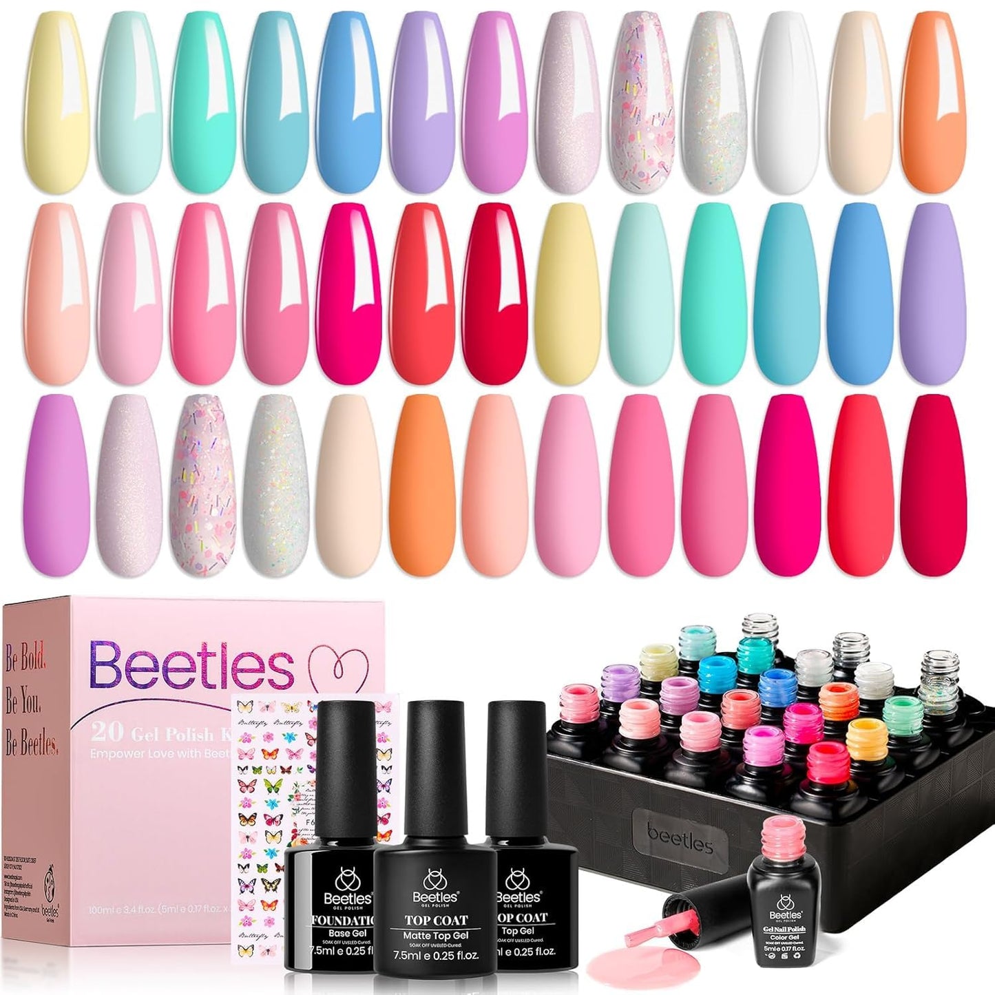 HotBeetles Stellar Sonata Cat Eye Gel Nail Polish Set - 36 Colors Christmas Gel Nail Kit Magnetic Red Green Purple Brown Burgundy Base Glossy Matte Top Coat Soak off UV Salon Nail Art Gift for Women