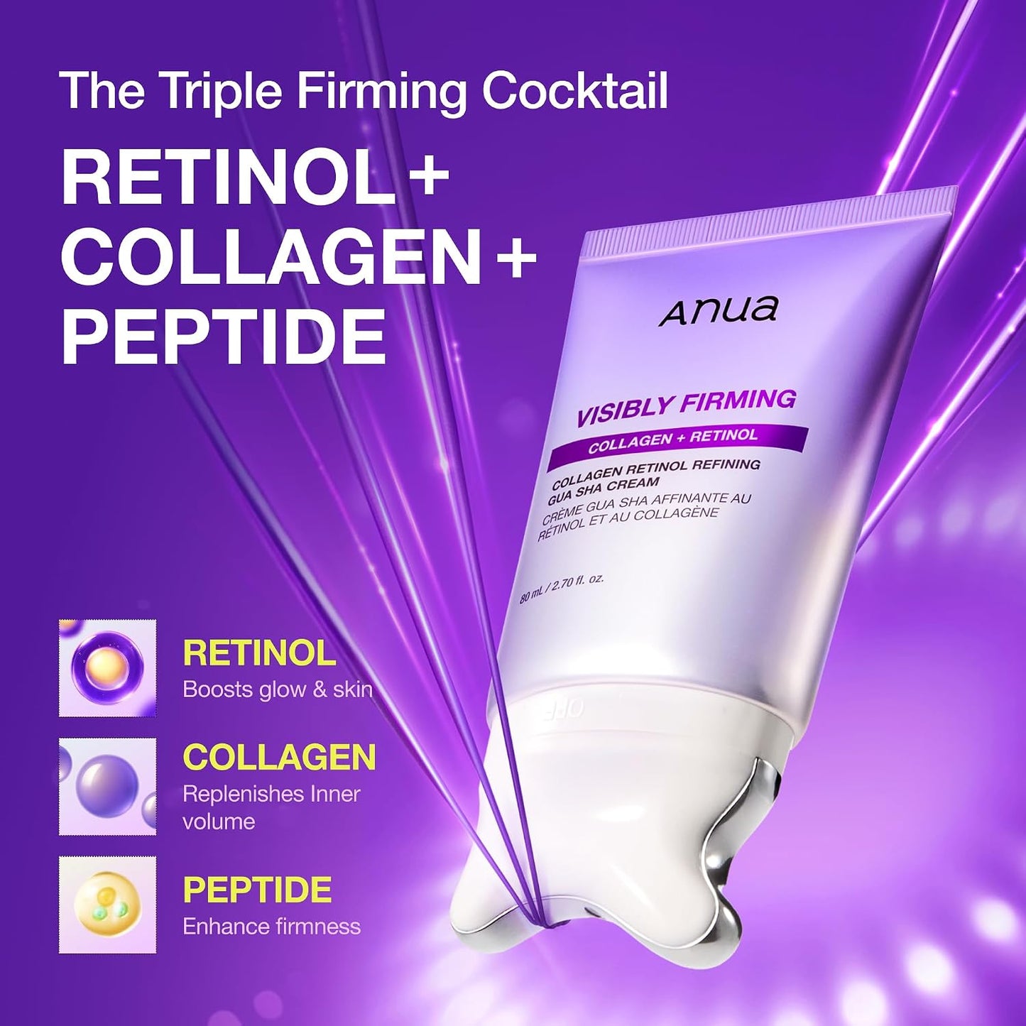 HotANUA Collagen Retinol Refining Gua Sha Cream, Neck Cream For Lifting & Firming, Jawline to Décolleté, Daily Moisturizer, Fine Line Care, Neck Massager, Korean Skin Care, 2.7fl.oz