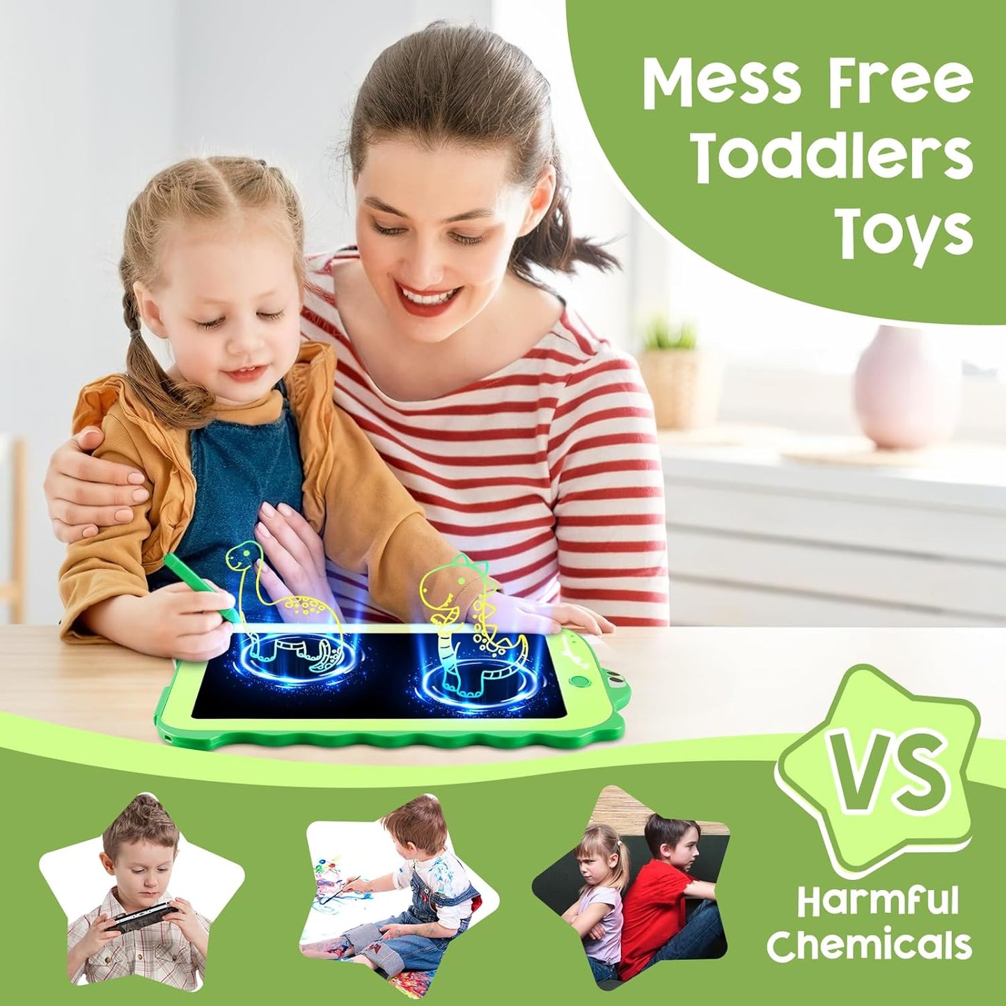 HotTeriph LCD Writing Tablet for Kids, Colorful Toddlers Toys Drawing Board, Educational Kid Toys, Doodle Pad Dinosaur Toy for 3 4 5 6 7 8 Year Old Boys Girls Birthday Party Xmas,8.5inch & Green