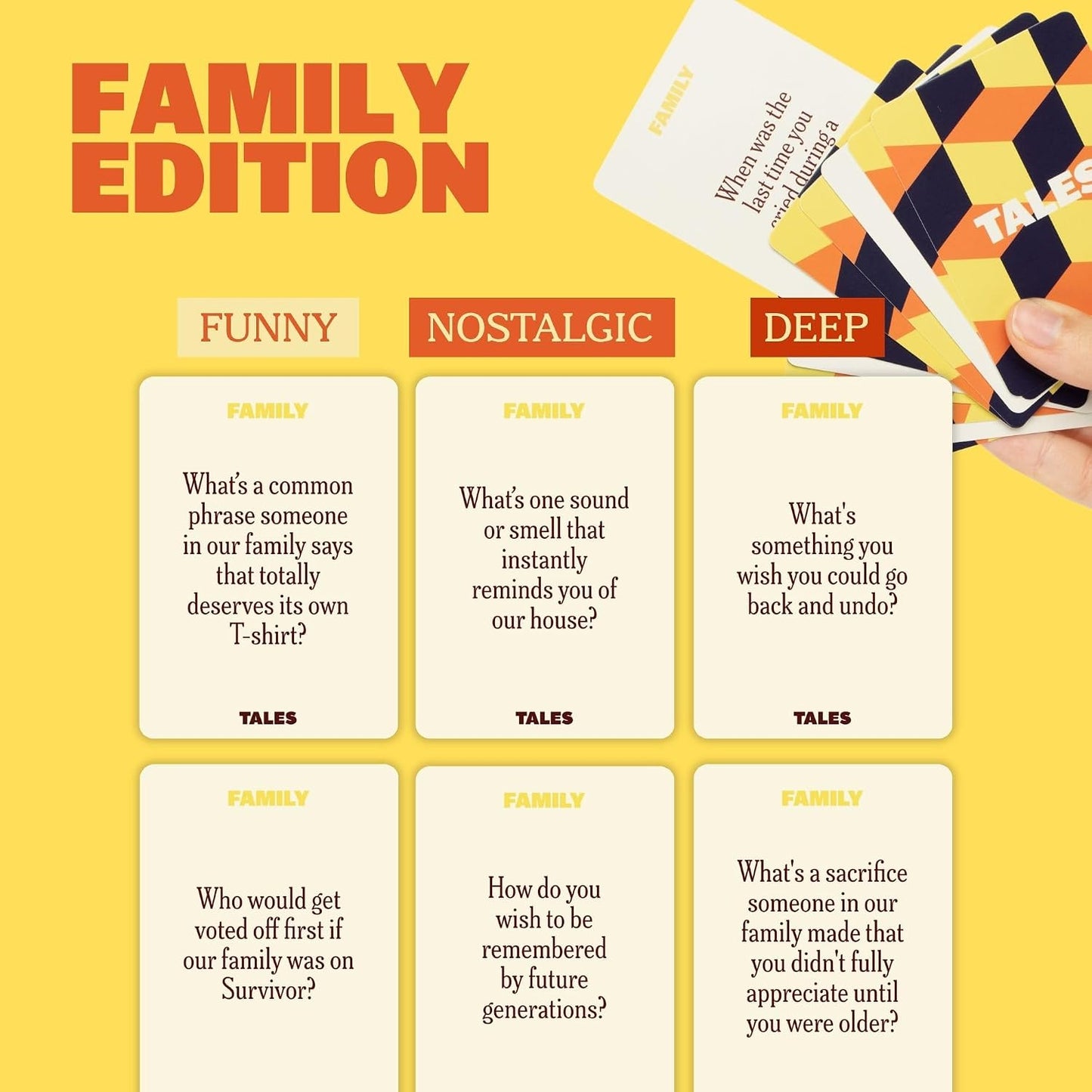 HotTALES 150 Conversation Cards, Perfect for Dinners, Road Trips, Classrooms & Game Nights, Gifts & Gatherings, Conversation Starters to Spark Creativity (Family Edition)