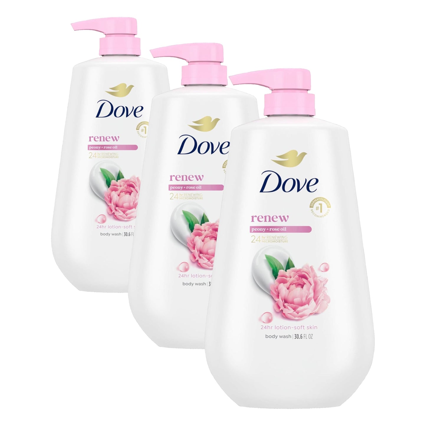 HotDove 24hr Lotion Body Wash Renew Peony & Rose Oil, 30.6 oz | Hydrating body wash with MicroMoisture for 24-hour soft, healthy-looking skin