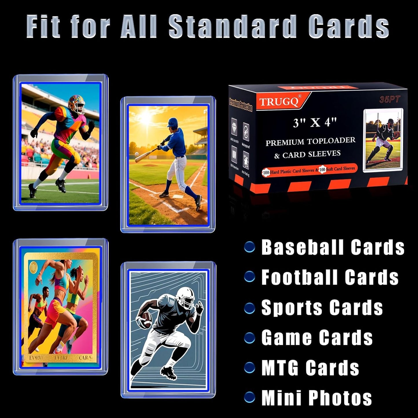 Hot200 Card Sleeves Toploads for Cards,3" x 4" Baseball Card Protectors,Premium Standard Size Trading Hard Plastic Card Holder for Sports Football Cards(100 Hard Protectors +100 Soft Sleeves)