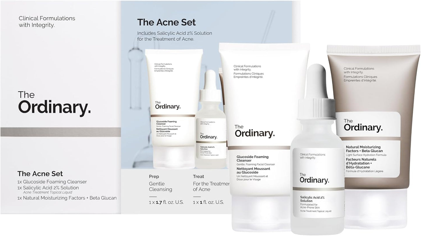 HotThe Acne Set, 3-Step Skin Regimen with Glucoside Foaming Cleanser, Salicylic Acid 2% Solution, and Natural Moisturizing