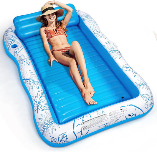Hot Inflatable Adult Pool Lounger Float - BAIAI Large Beach Sun Tanning Floats Raft Sunbathing Water Lounge Floaties Tub with Drink Holder - Blow Up River & Lake Suntan Floating Swimming Mattress Mat