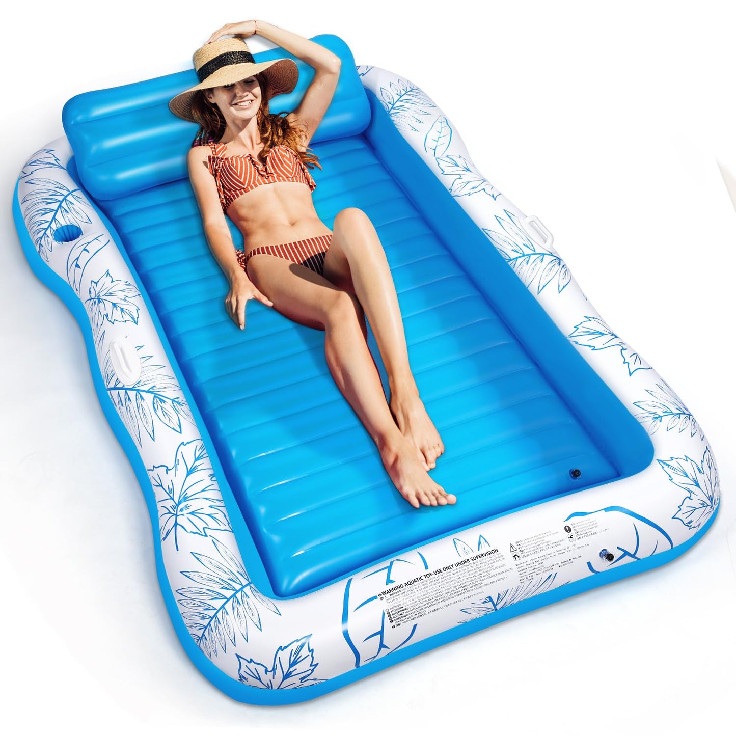 Hot Inflatable Adult Pool Lounger Float - BAIAI Large Beach Sun Tanning Floats Raft Sunbathing Water Lounge Floaties Tub with Drink Holder - Blow Up River & Lake Suntan Floating Swimming Mattress Mat