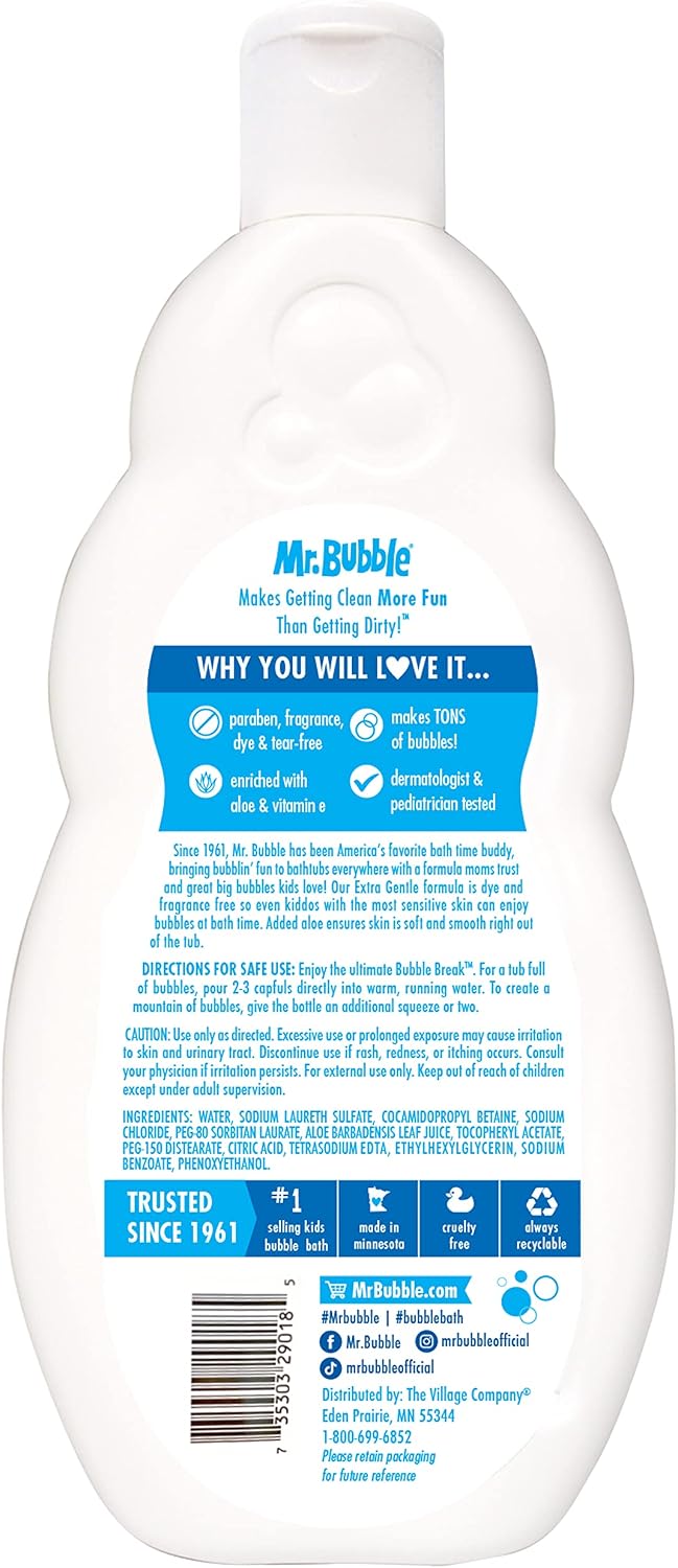 HotMr. Bubble Extra Gentle Bubble Bath - Hypoallergenic, Tear Free Bubble Bath Solution Perfect for Sensitive Skin (Pack of 2 Bottles, 16 fl oz Each)