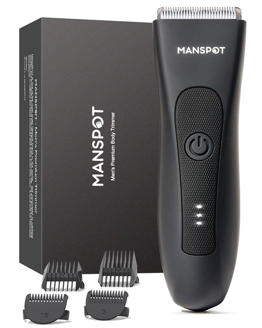 HotMANSPOT Manscape Groin & Body Hair Trimmer for Men, Electric Ball Pubic Trimmer Shaver,Manscape Kit with 4 Guard,Replaceable Ceramic Blade Heads,Waterproof Wet/Dry Shaver,90 Minutes Shaving