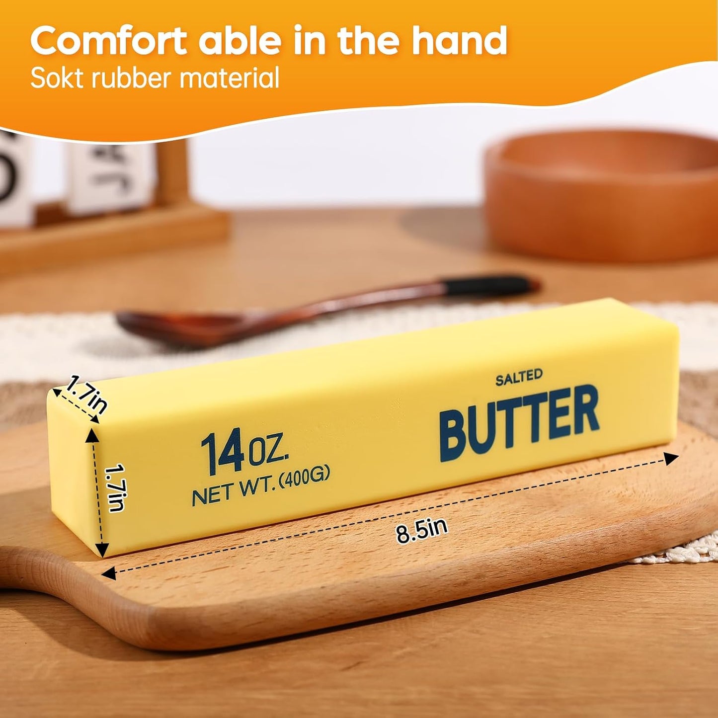 HotBig Butter Squishy,Giant Squishies Butter 14 OZ,Jumbo Slow Rising Squeeze Toys,Large Soft PU Foam Fidget Toy for Anxiety & Sensory Stress Relief 8.7*1.8*1.8 Inch (Big-Yllow Butter 1Pack)