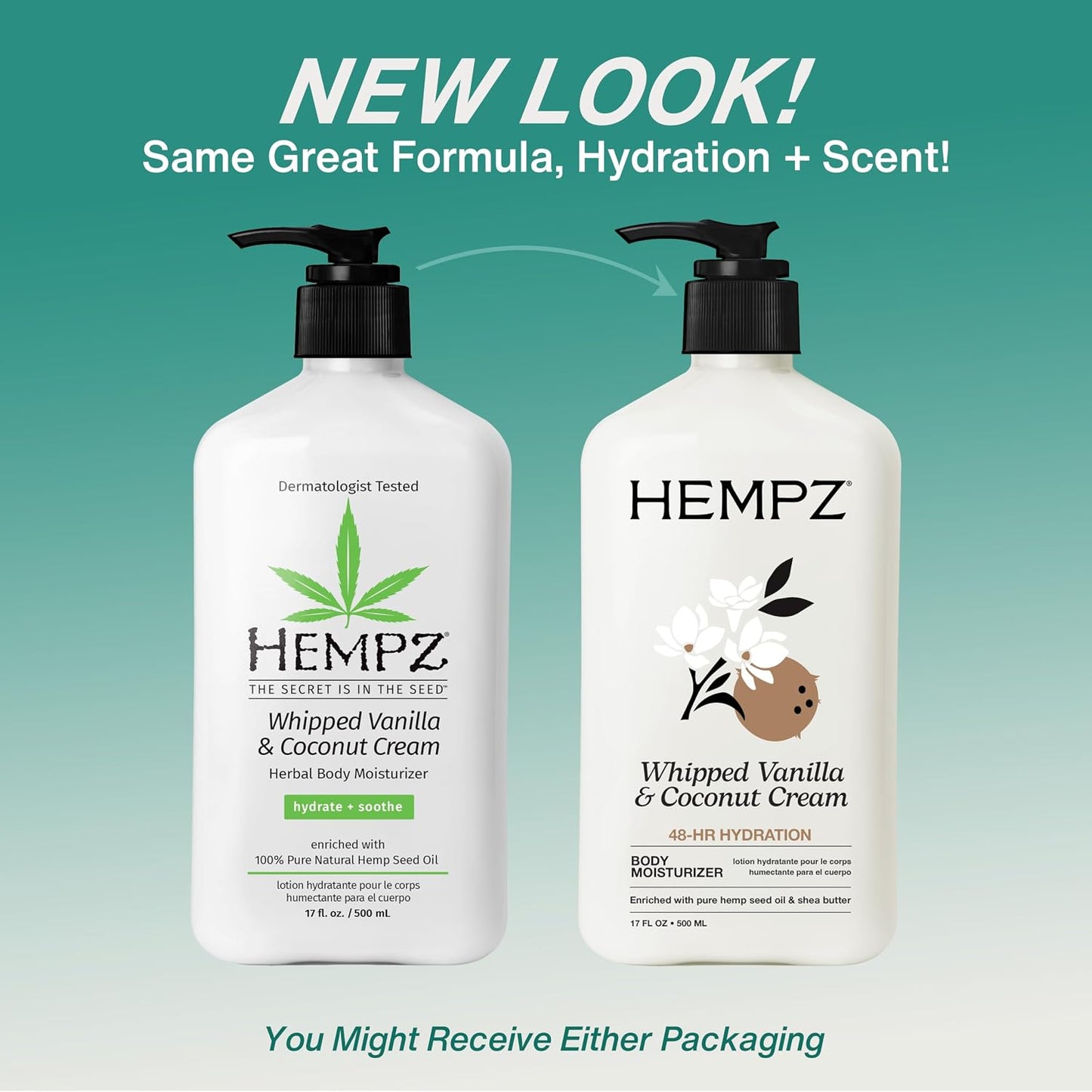HotHempz Whipped Vanilla & Coconut Cream Body & Hand Lotion, Vegan Formula, for Men or Women, 17 oz.