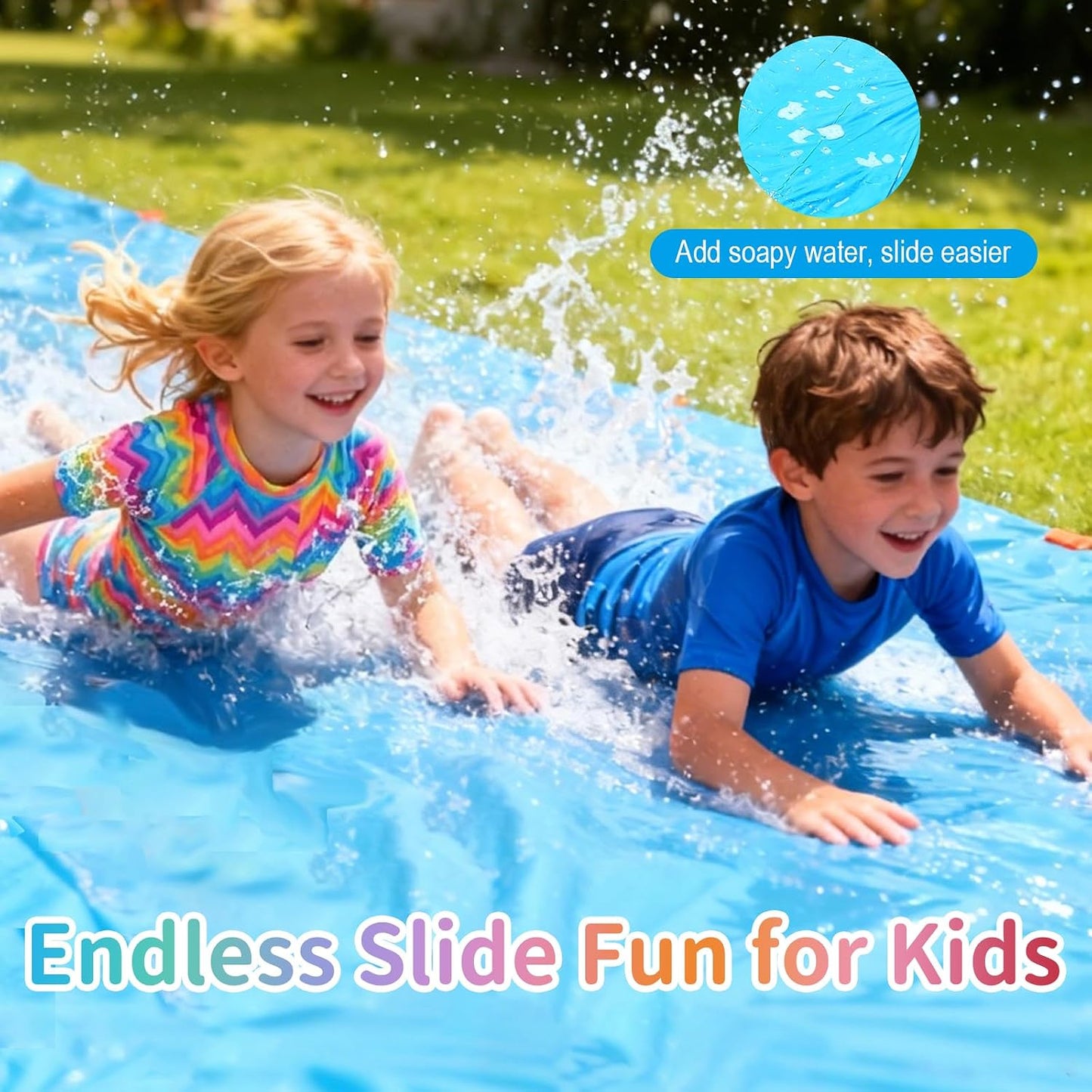 Hot 40FT Slip Lawn Water Slide, Giant Slip, Splash and Slide for Kids Teens and Adults - Summer Slip Water and Slides Heavy Duty for Outdoor Backyard Lawn Summer Party with 14 Stakes and 2 Bodyboards