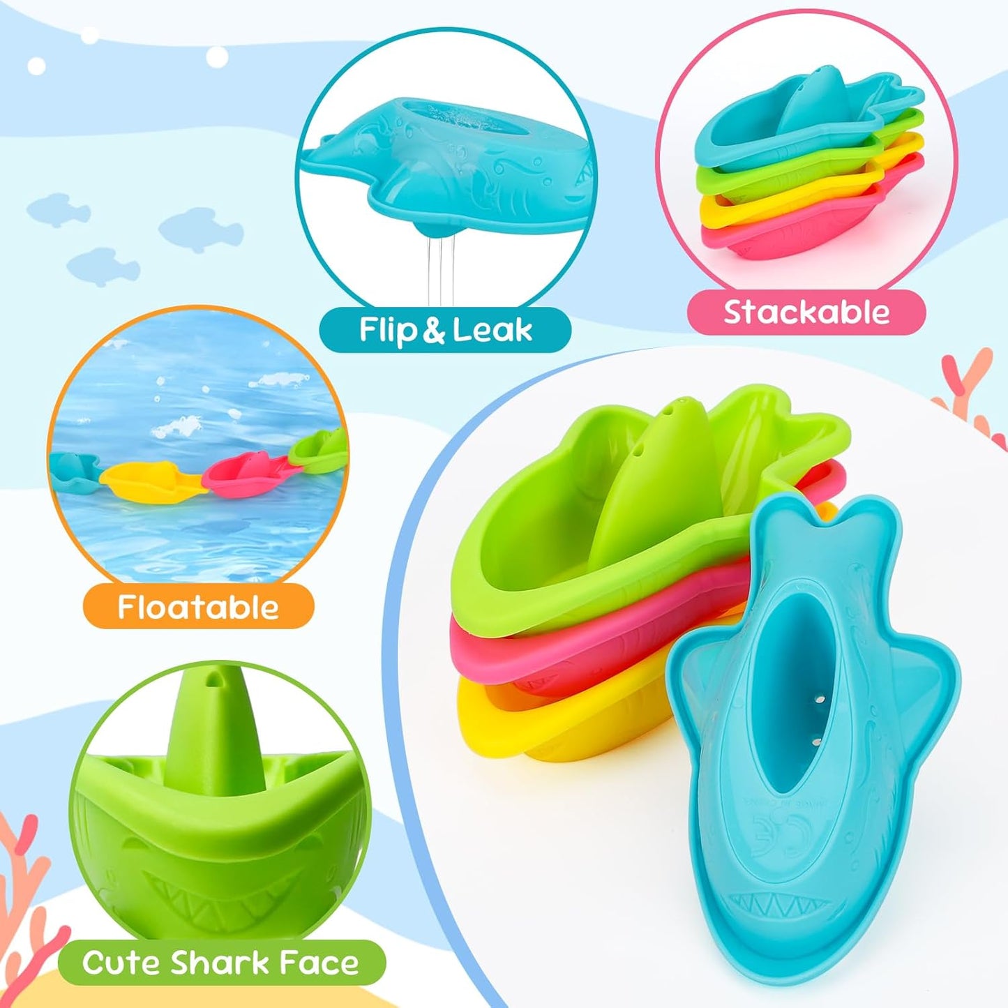 HotFajiabao Toddler Bath Toys for Kids Ages 1-3 Multi-Play in Tub Water Pool | Learning Mold Free Bath Toys with Color Stacking Cups & Watering Can Interactive Shower Toys for 1 2 3 4 5 6 Birthday Gifts