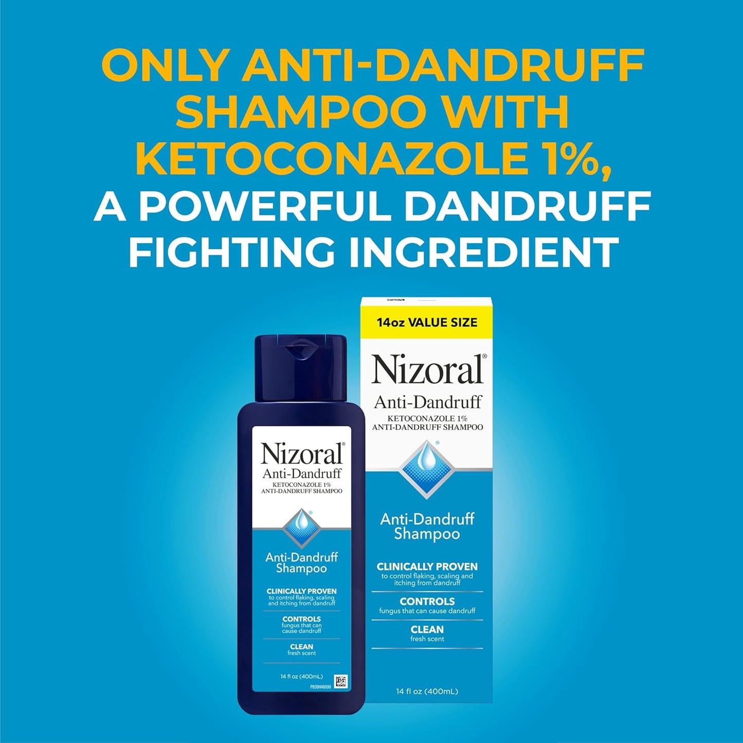 HotNizoral Anti-Dandruff Shampoo with 1% Ketoconazole, 14 Fl Oz, Fresh Scent, Anti Fungal Shampoo