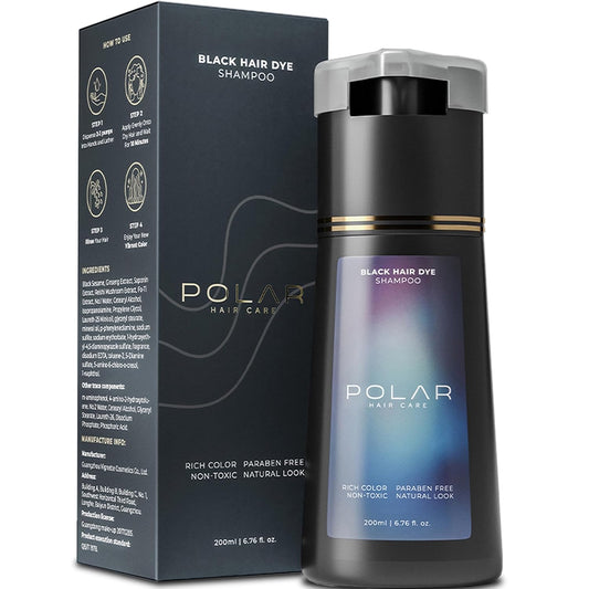 HotPolar Hair Dye Shampoo | Jet Black Hair Dye Color Shampoo for Gray Coverage | Hair color shampoo for gray hair coverage; jet black shampoo hair dye, vegan, ammonia-free, easy 10-minute use, 6.76 fl oz