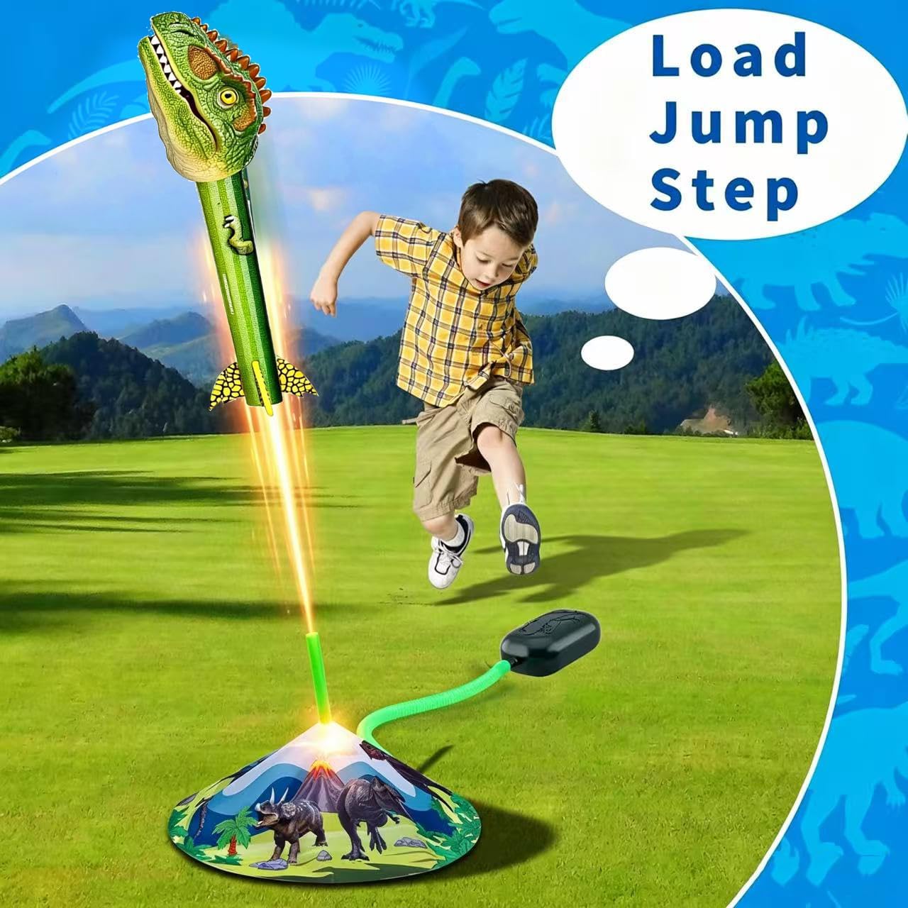 Hot Gizzjoy Dinosaur Toy Rocket Launcher for Kids - Launch Up to 100 Ft, 4 Rockets, Outdoor Outside Toys for Kids, Dinosaur Toys, Birthday Gifts for 3 4 5 6 7 8-12 Year Old Boys Girls